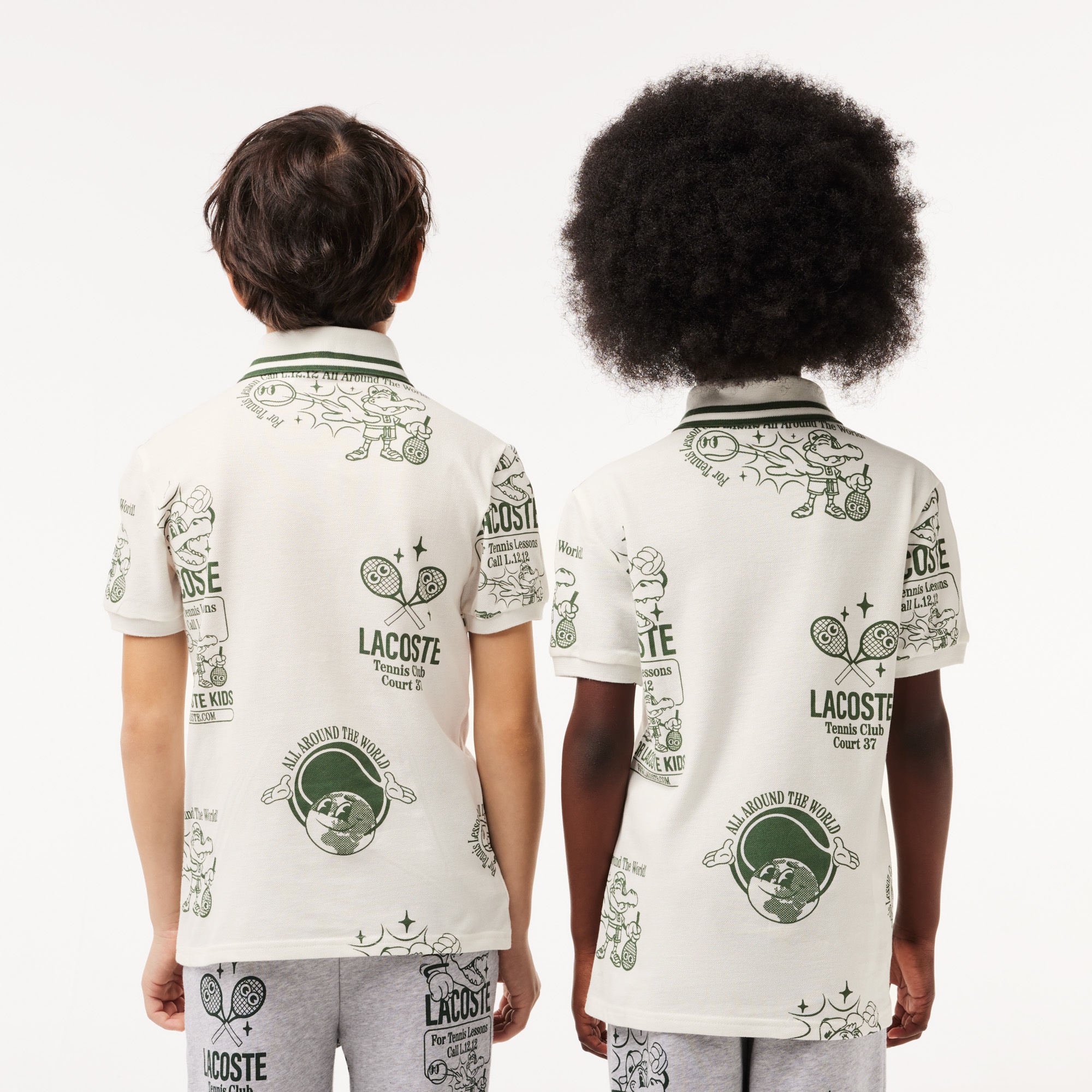 Lacoste Çocuk Desenli Beyaz Polo