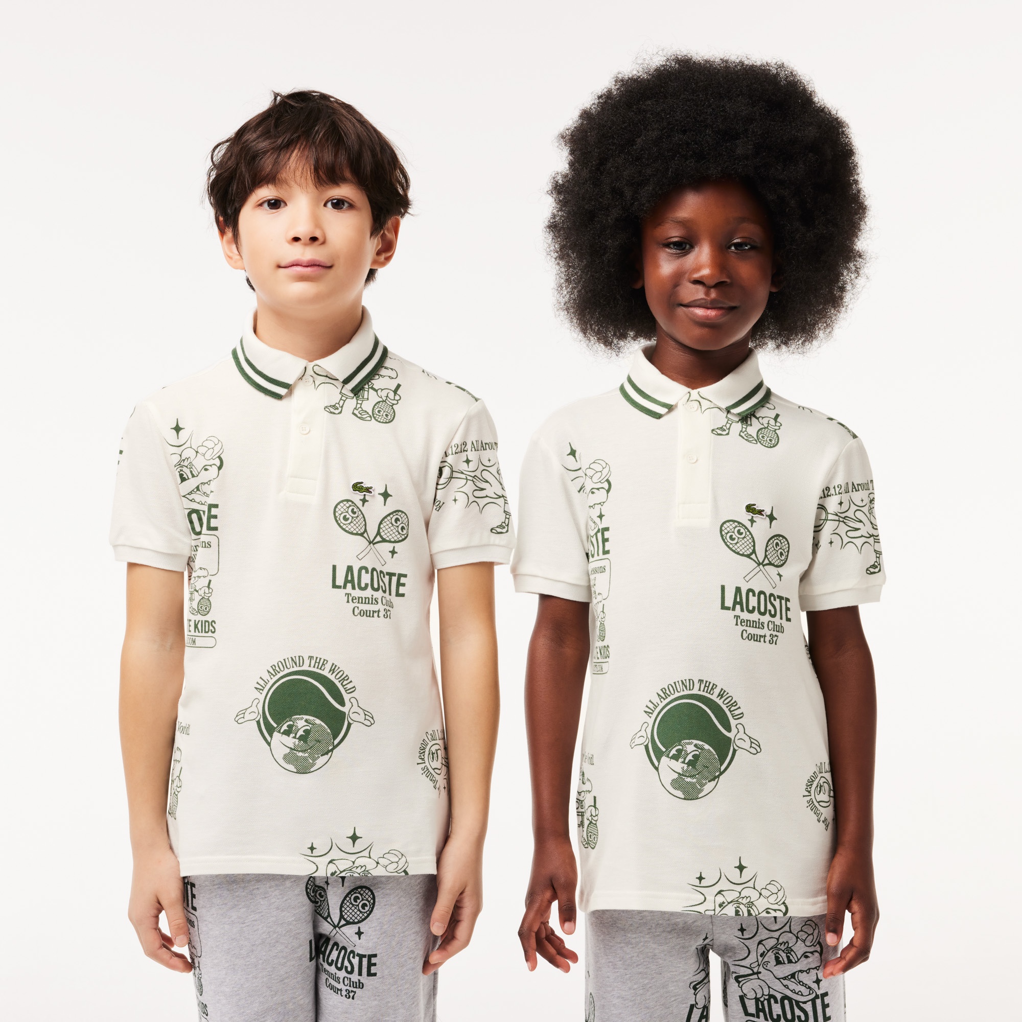 Lacoste Çocuk Desenli Beyaz Polo