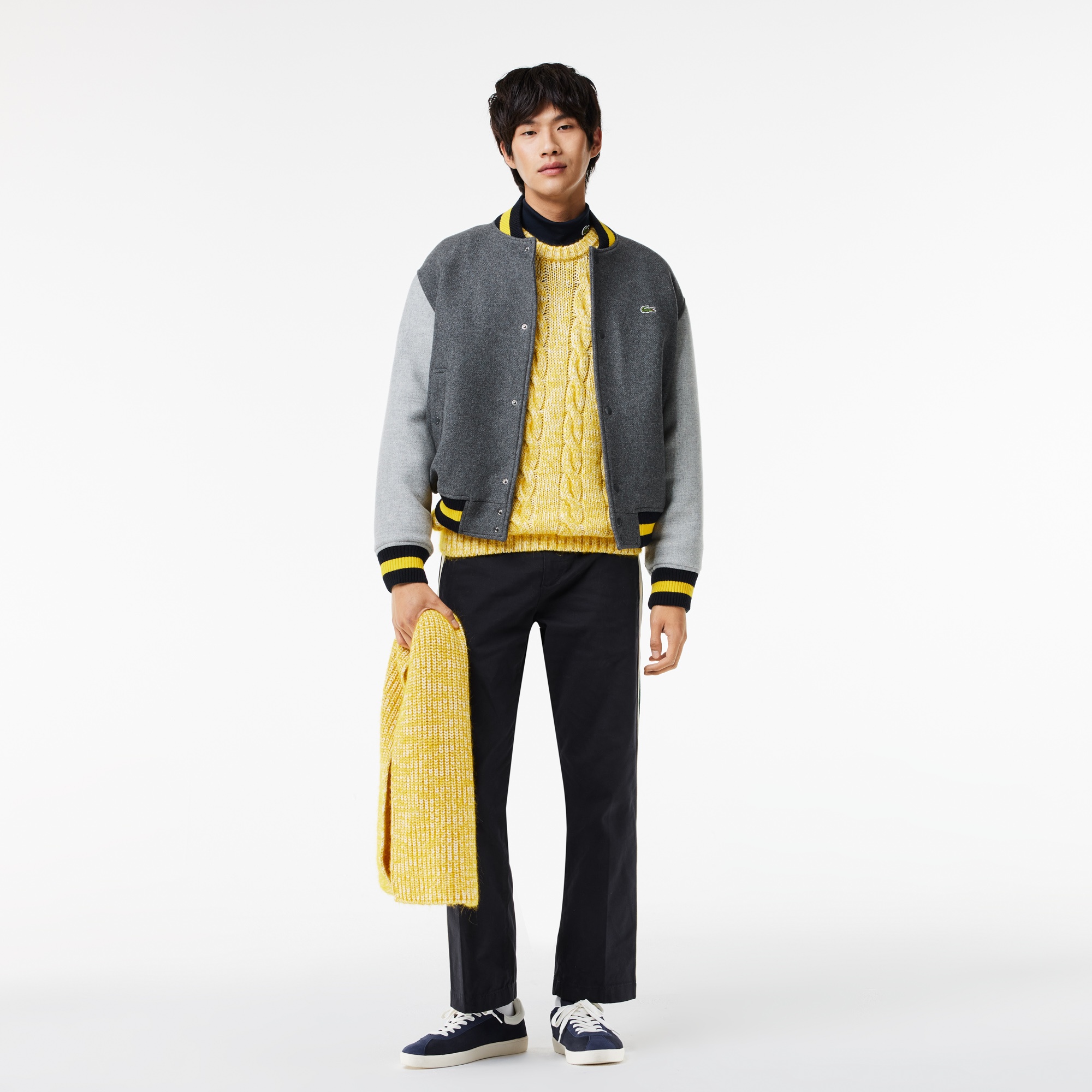 Lacoste Erkek Hakim Yaka Renk Bloklu Gri Mont