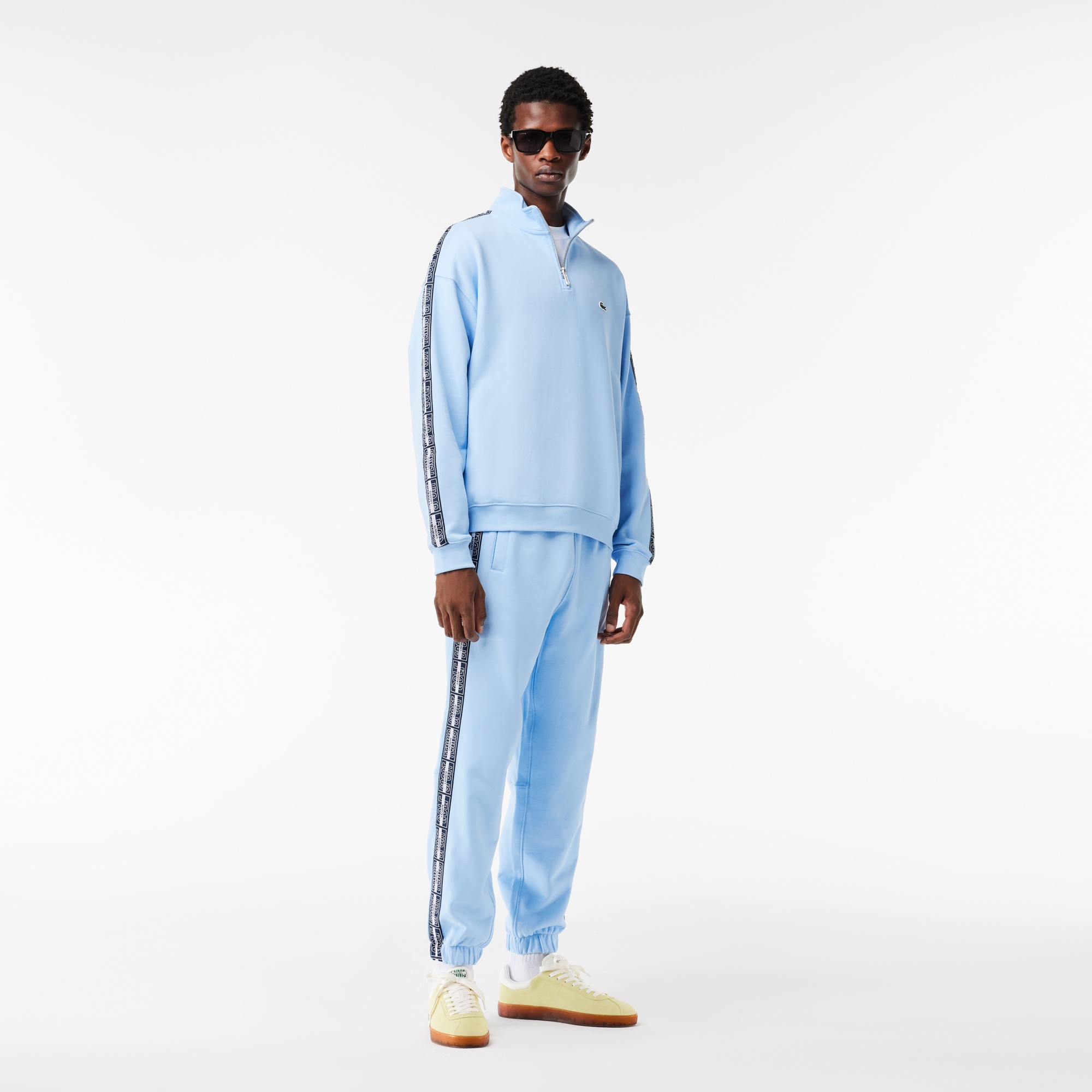 Lacoste Erkek Loose Fit Yarım Fermuarlı Baskılı Açık Mavi Sweatshirt