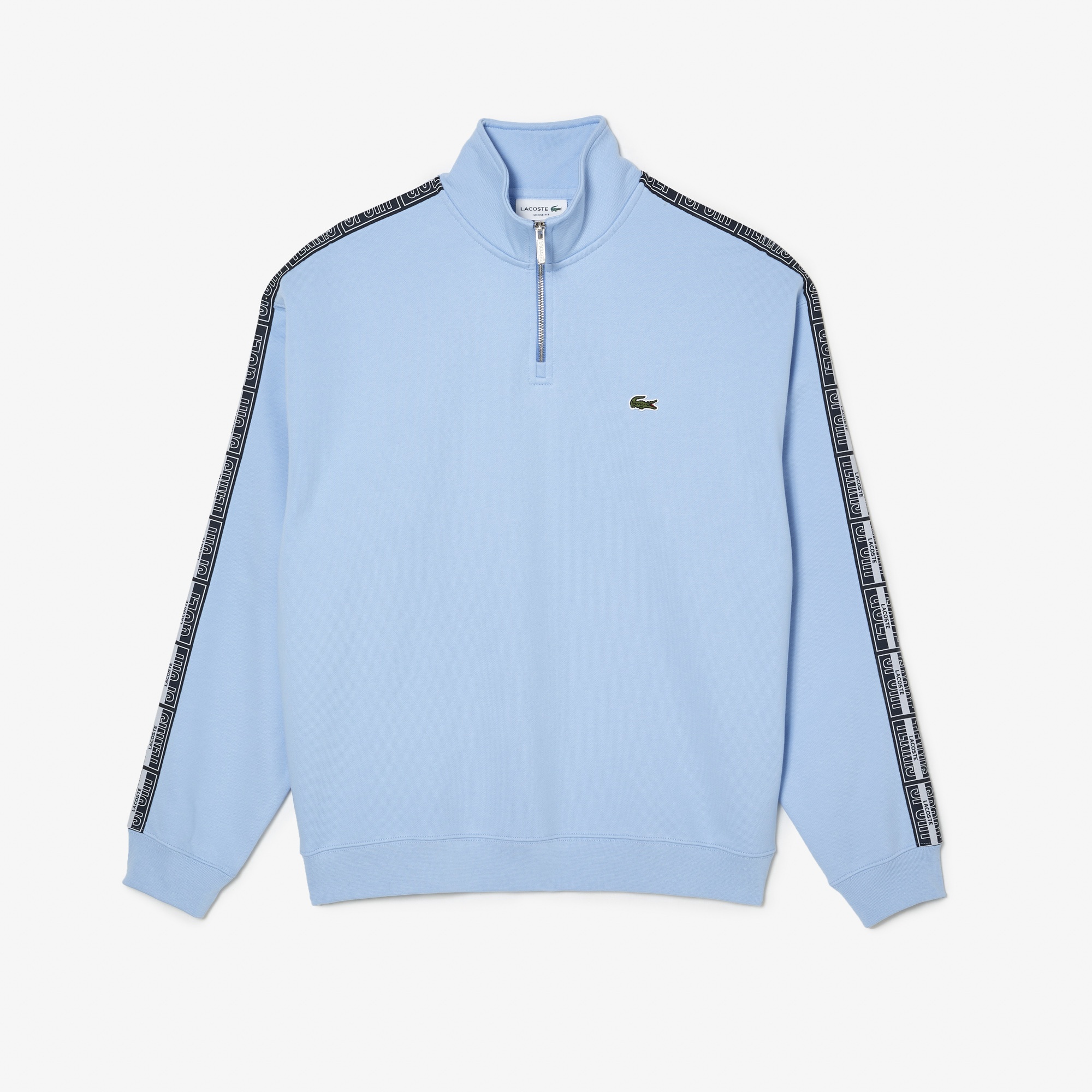 Lacoste Erkek Loose Fit Yarım Fermuarlı Baskılı Açık Mavi Sweatshirt