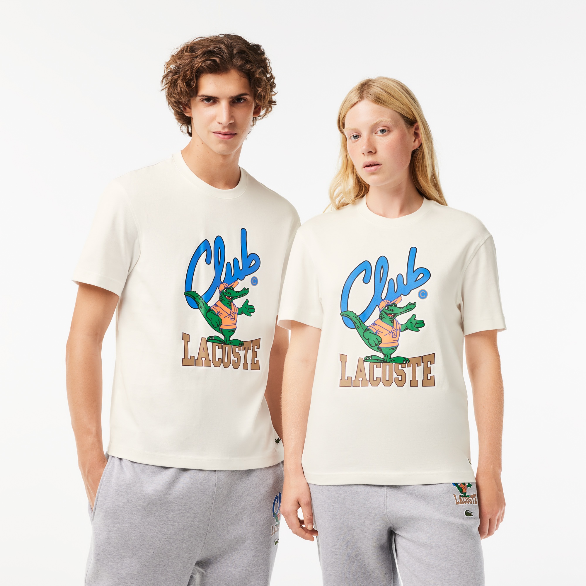Lacoste Unisex Relaxed Fit Bisiklet Yaka Baskılı Beyaz T-Shirt
