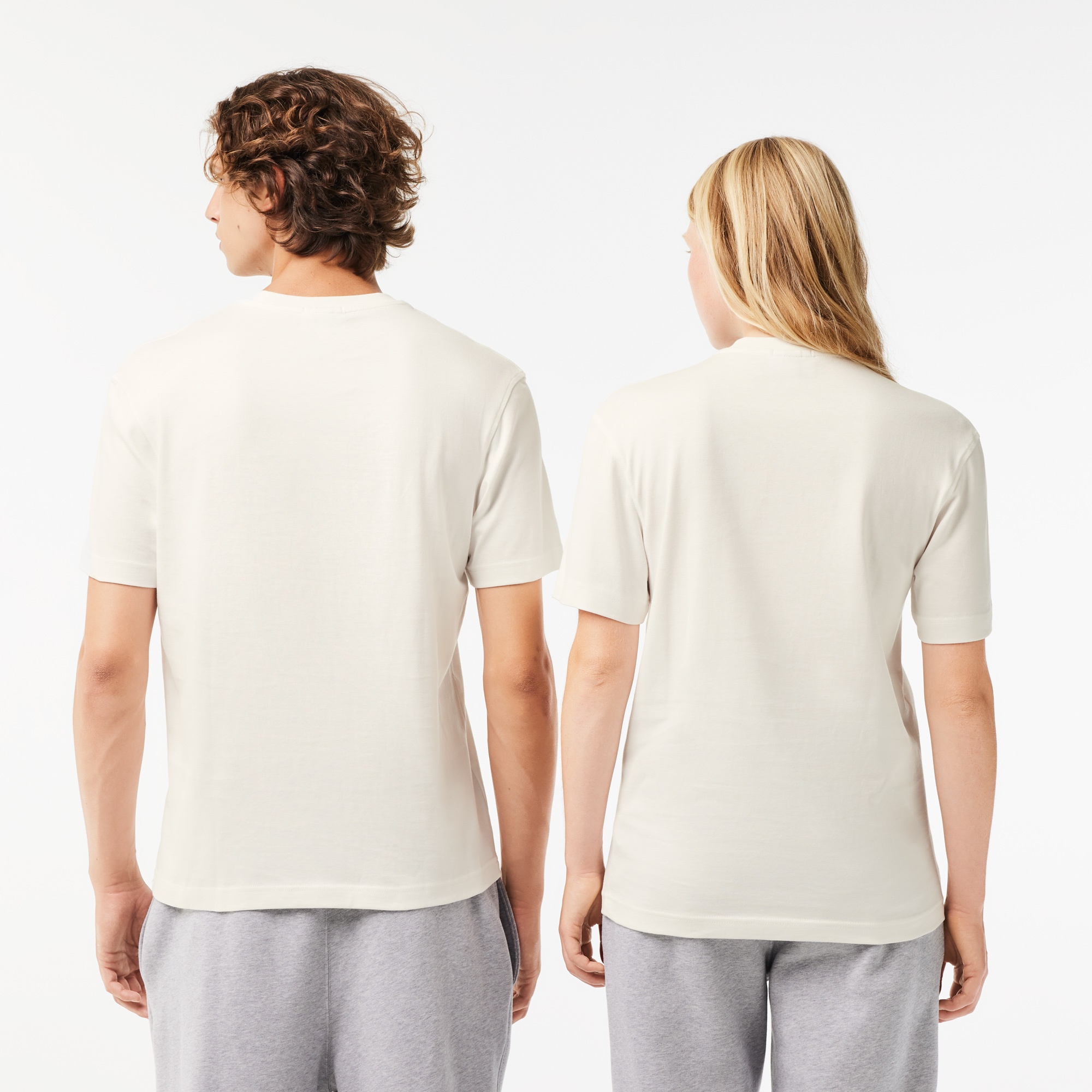 Lacoste Unisex Relaxed Fit Bisiklet Yaka Baskılı Beyaz T-Shirt