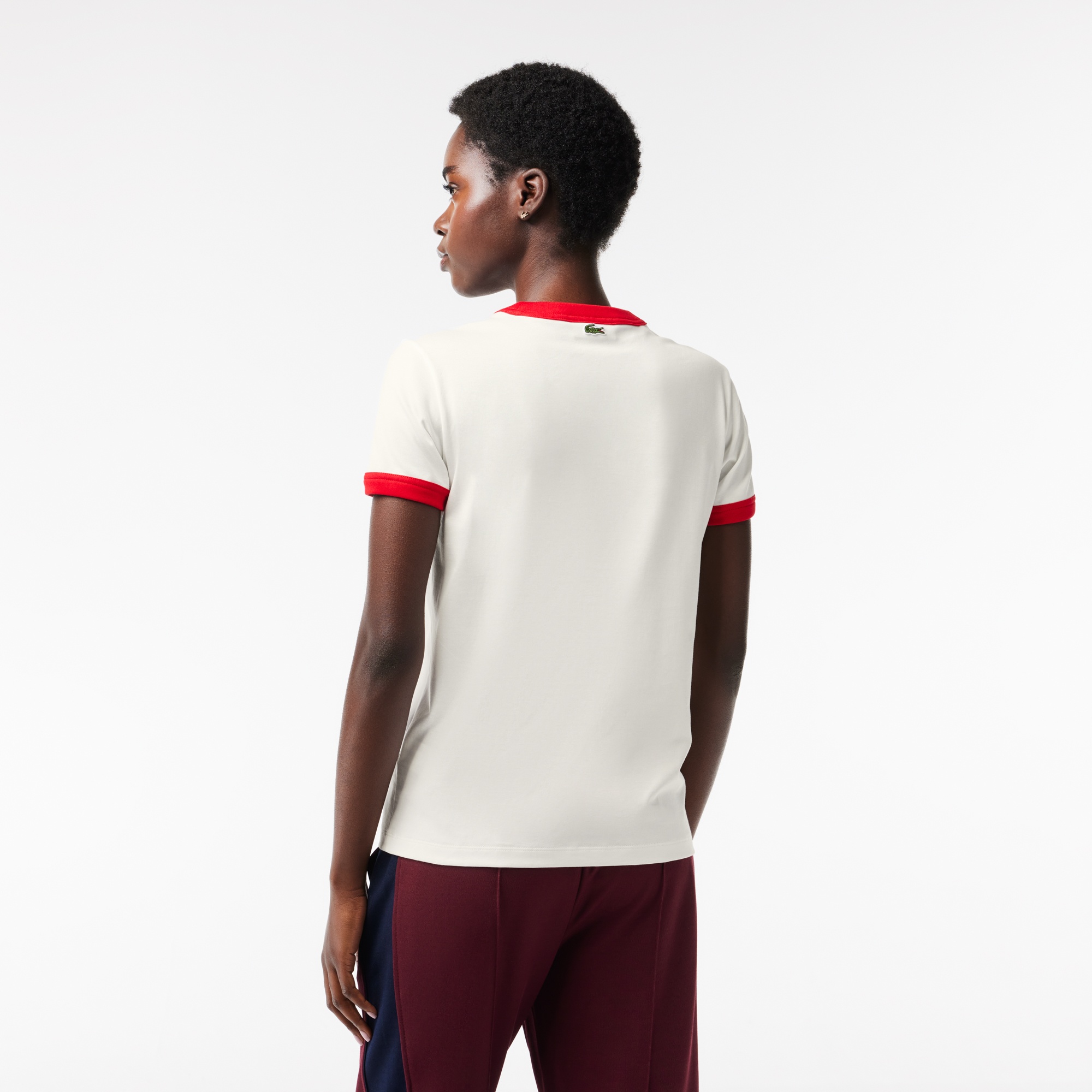 Lacoste Kadın Slim Fit Bisiklet Yaka Beyaz T-Shirt