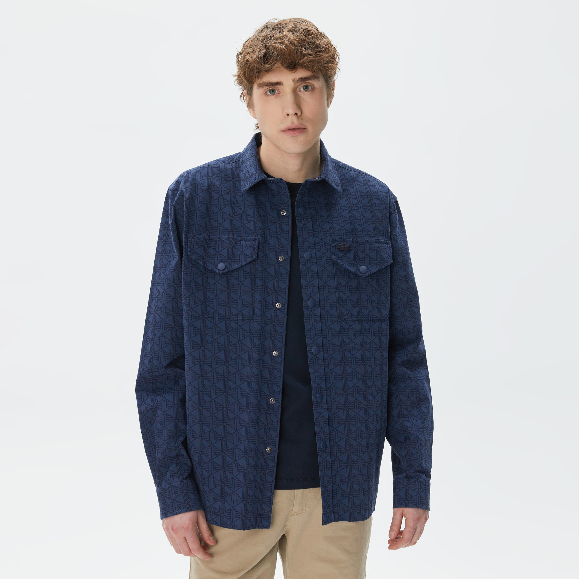 Lacoste Erkek Relaxed Fit Desenli Lacivert Gömlek