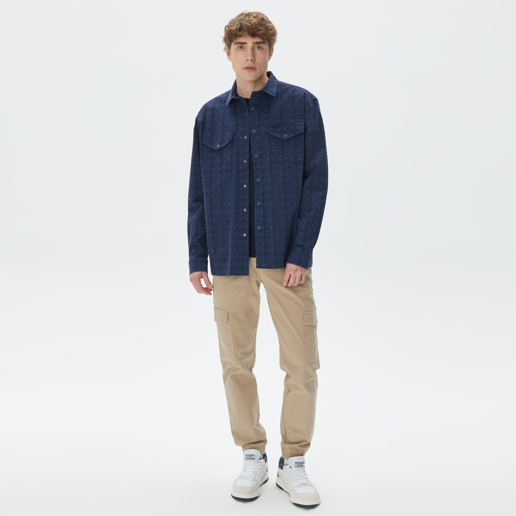 Lacoste Erkek Relaxed Fit Desenli Lacivert Gömlek