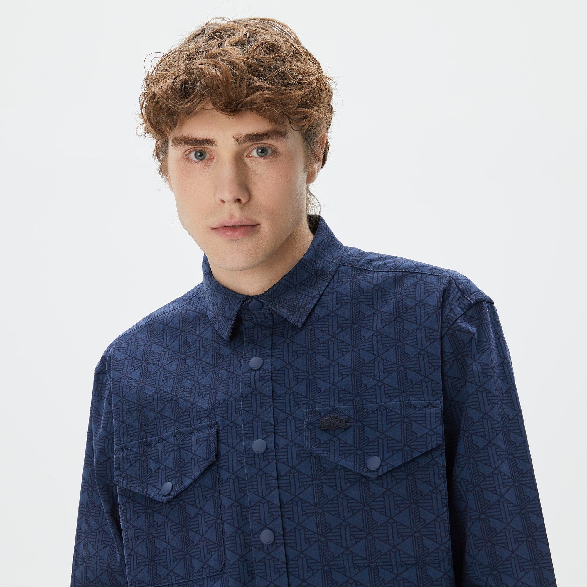 Lacoste Erkek Relaxed Fit Desenli Lacivert Gömlek