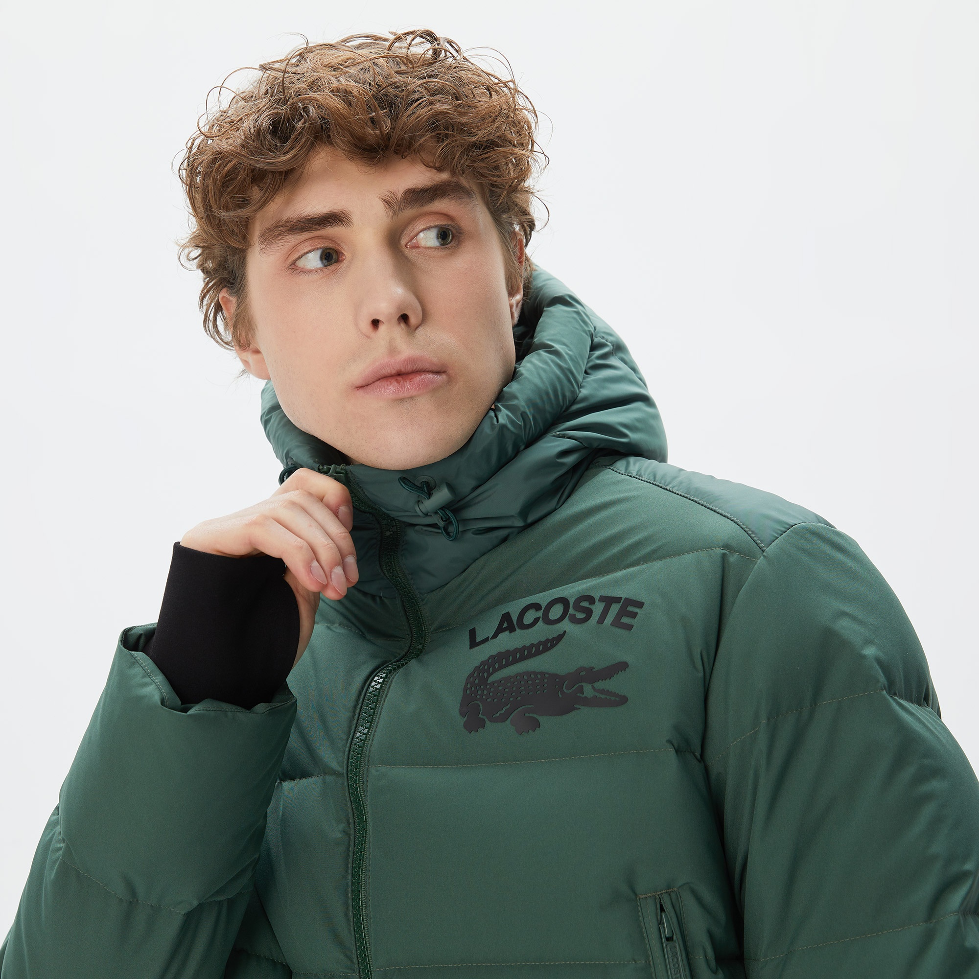 Lacoste Erkek Kapüşonlu Kapitone Haki Mont