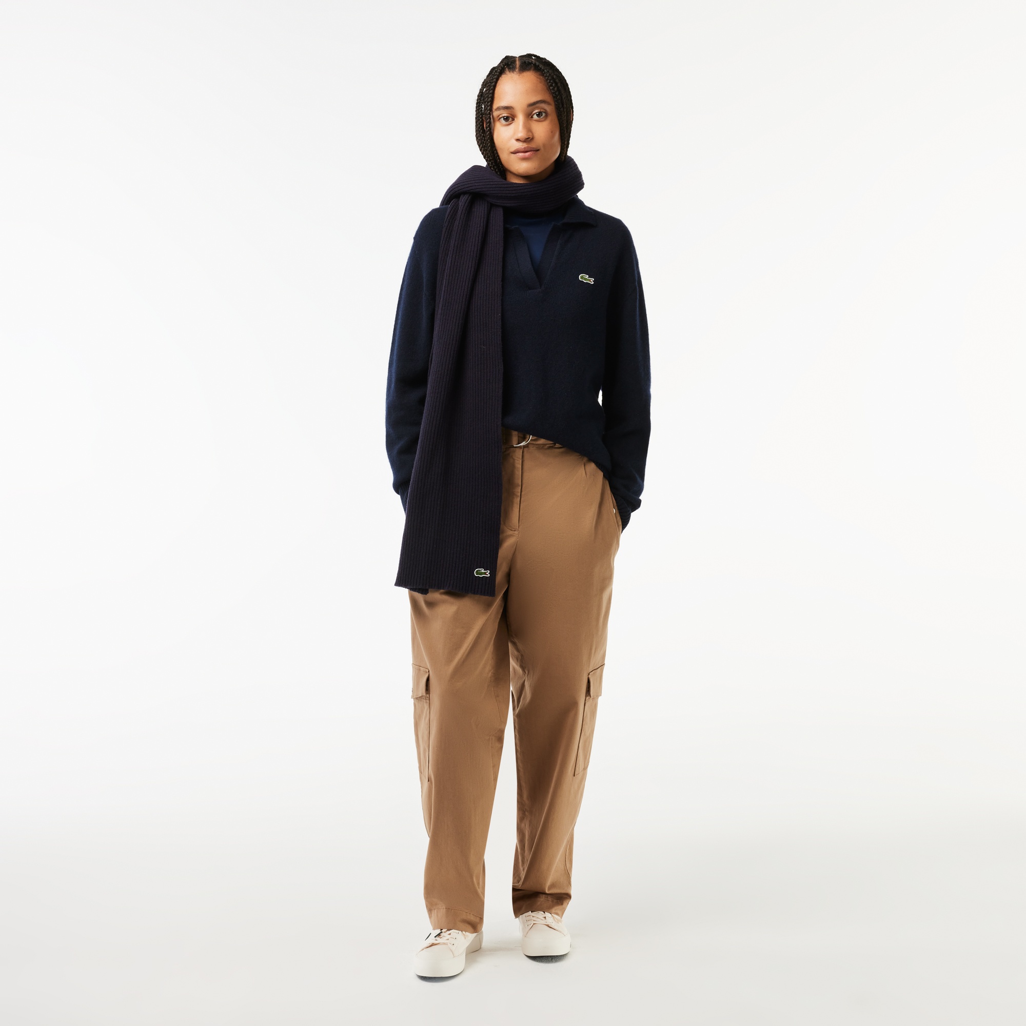 Lacoste Kaşmir Kadın Polo Yaka Kaşmir Lacivert Kazak