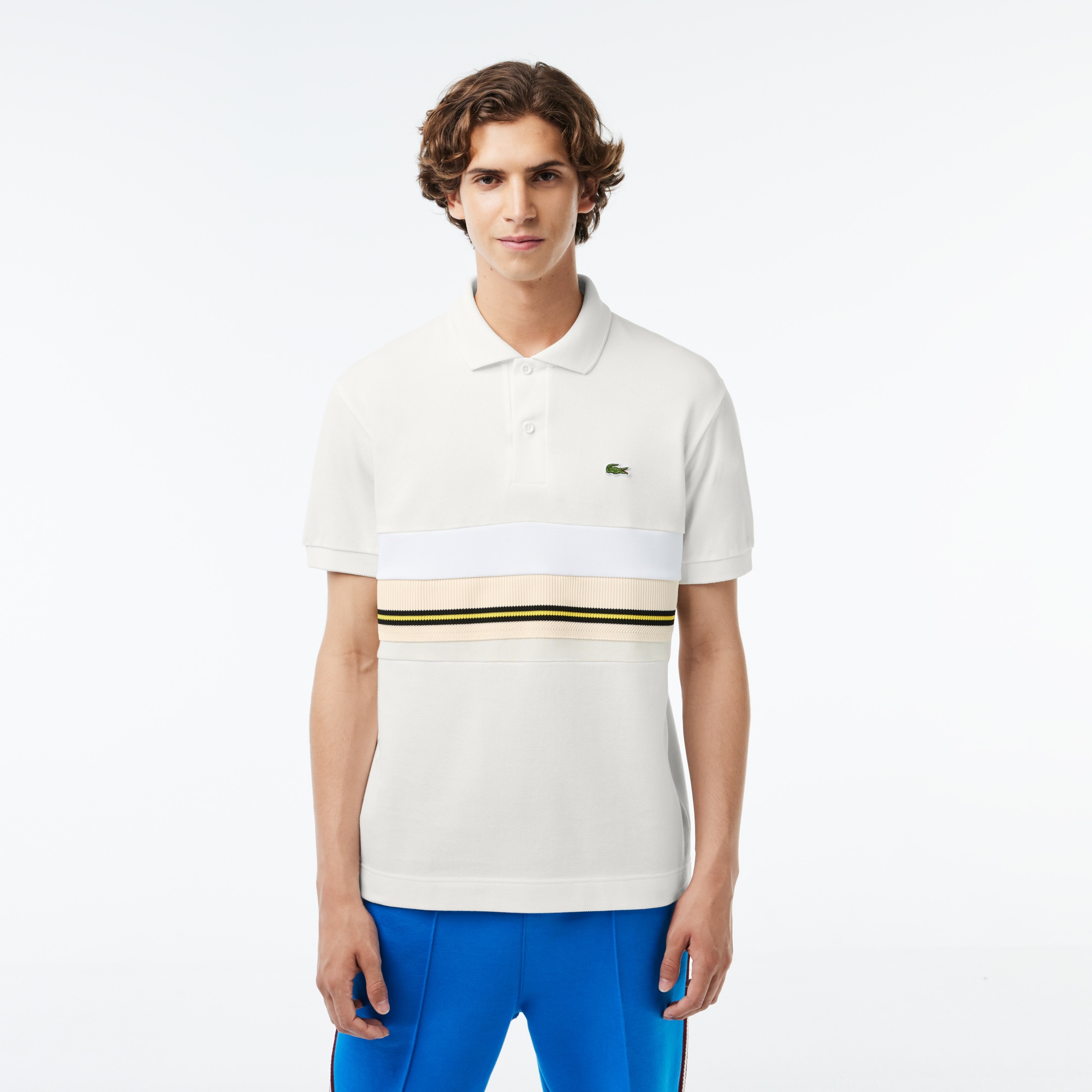 Lacoste Erkek Classic Fit Renk Bloklu Bej Polo