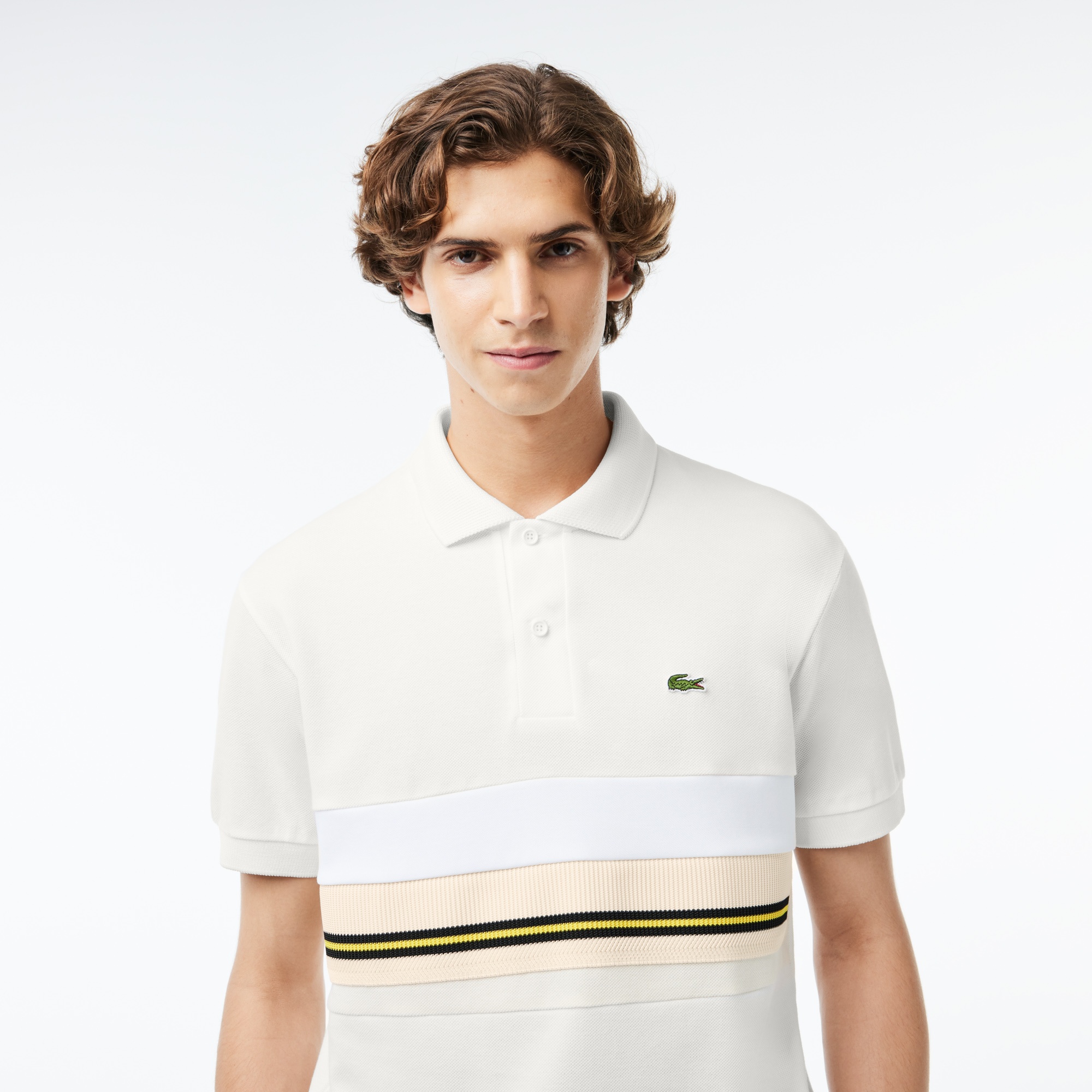 Lacoste Erkek Classic Fit Renk Bloklu Bej Polo