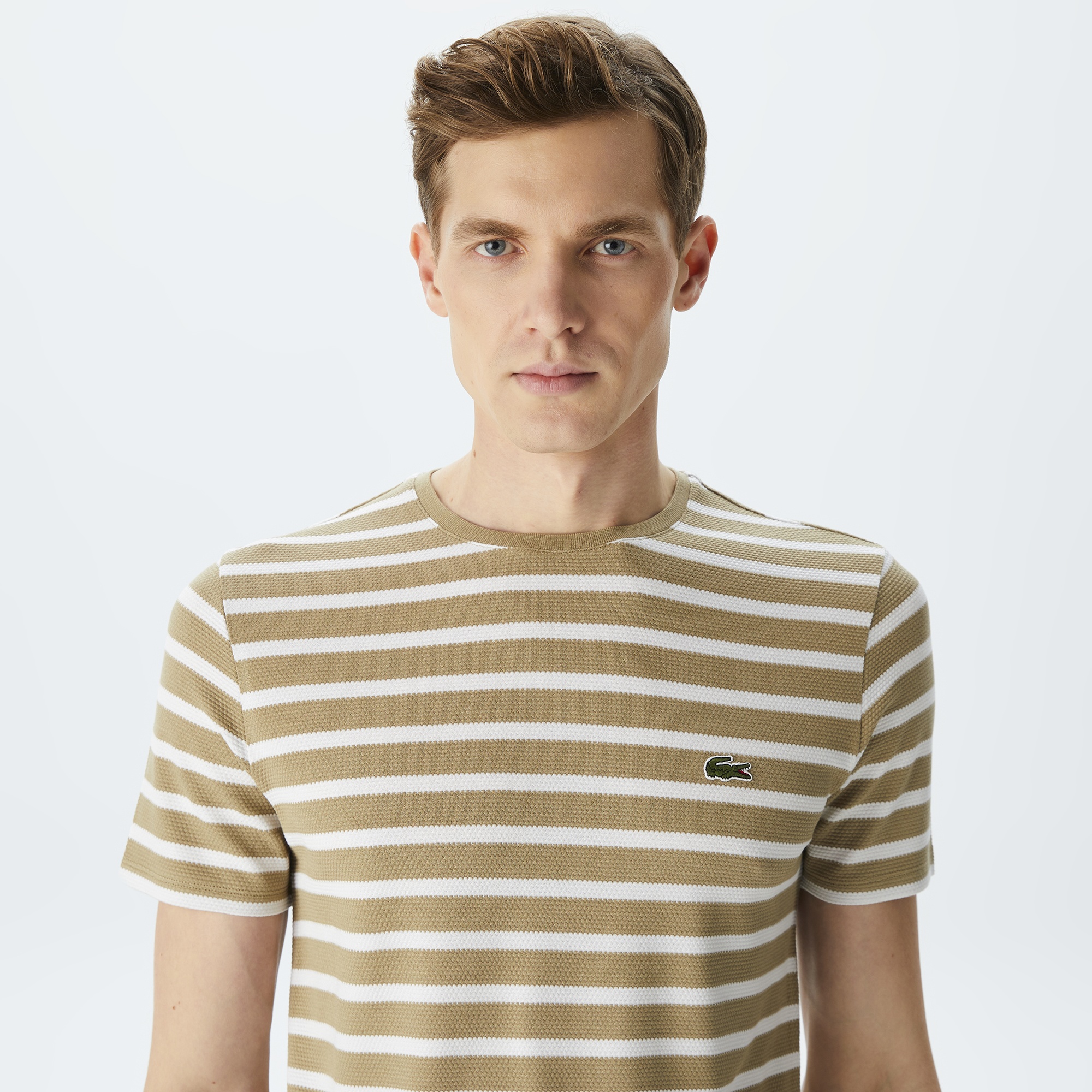 Lacoste Erkek Slim Fit Bisiklet Yaka Çizgili Kahverengi T-Shirt