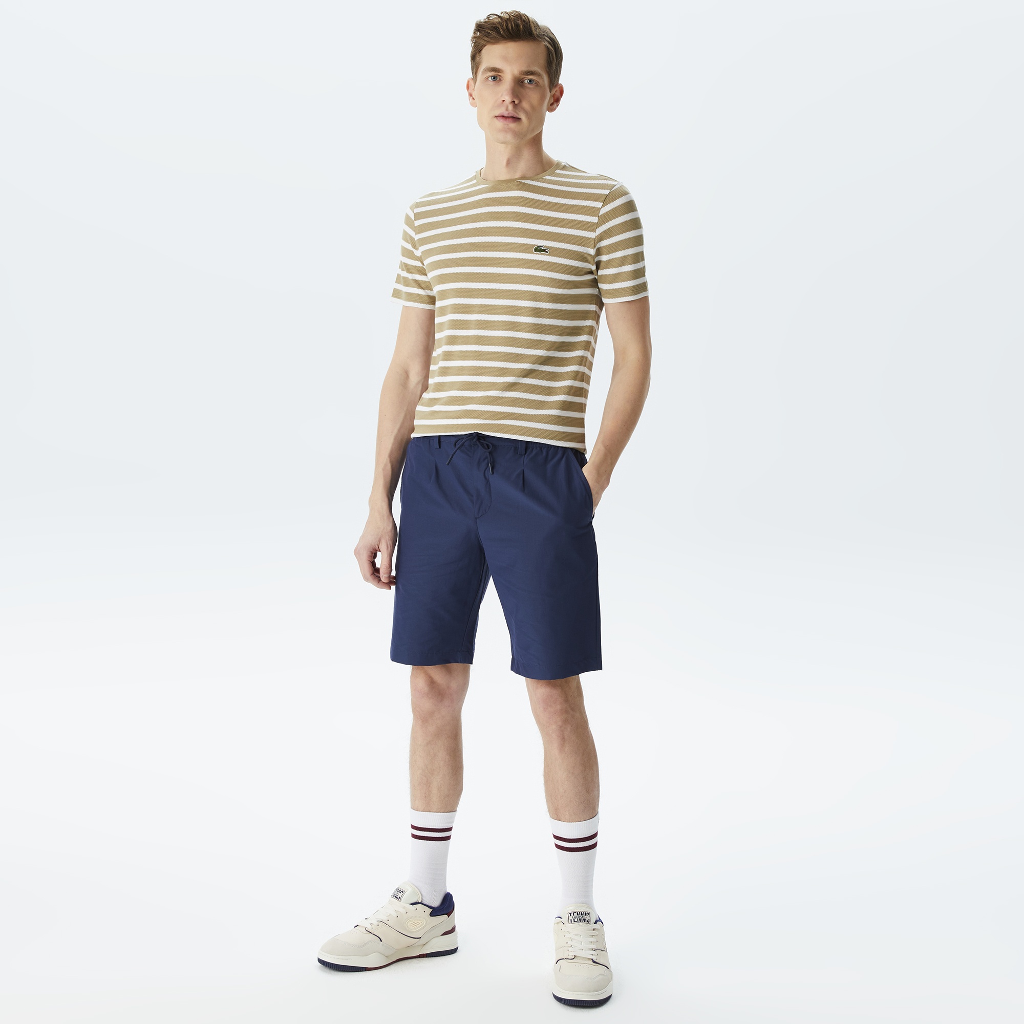 Lacoste Erkek Slim Fit Bisiklet Yaka Çizgili Kahverengi T-Shirt