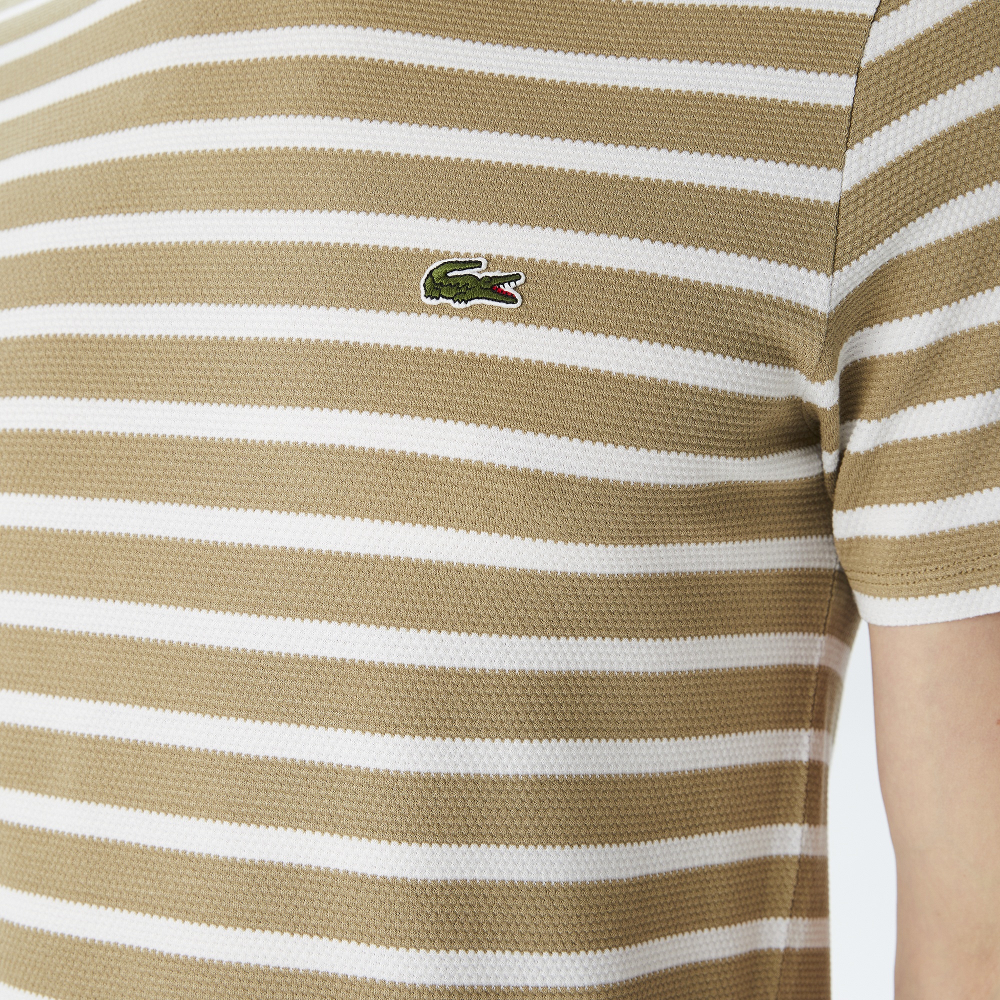 Lacoste Erkek Slim Fit Bisiklet Yaka Çizgili Kahverengi T-Shirt