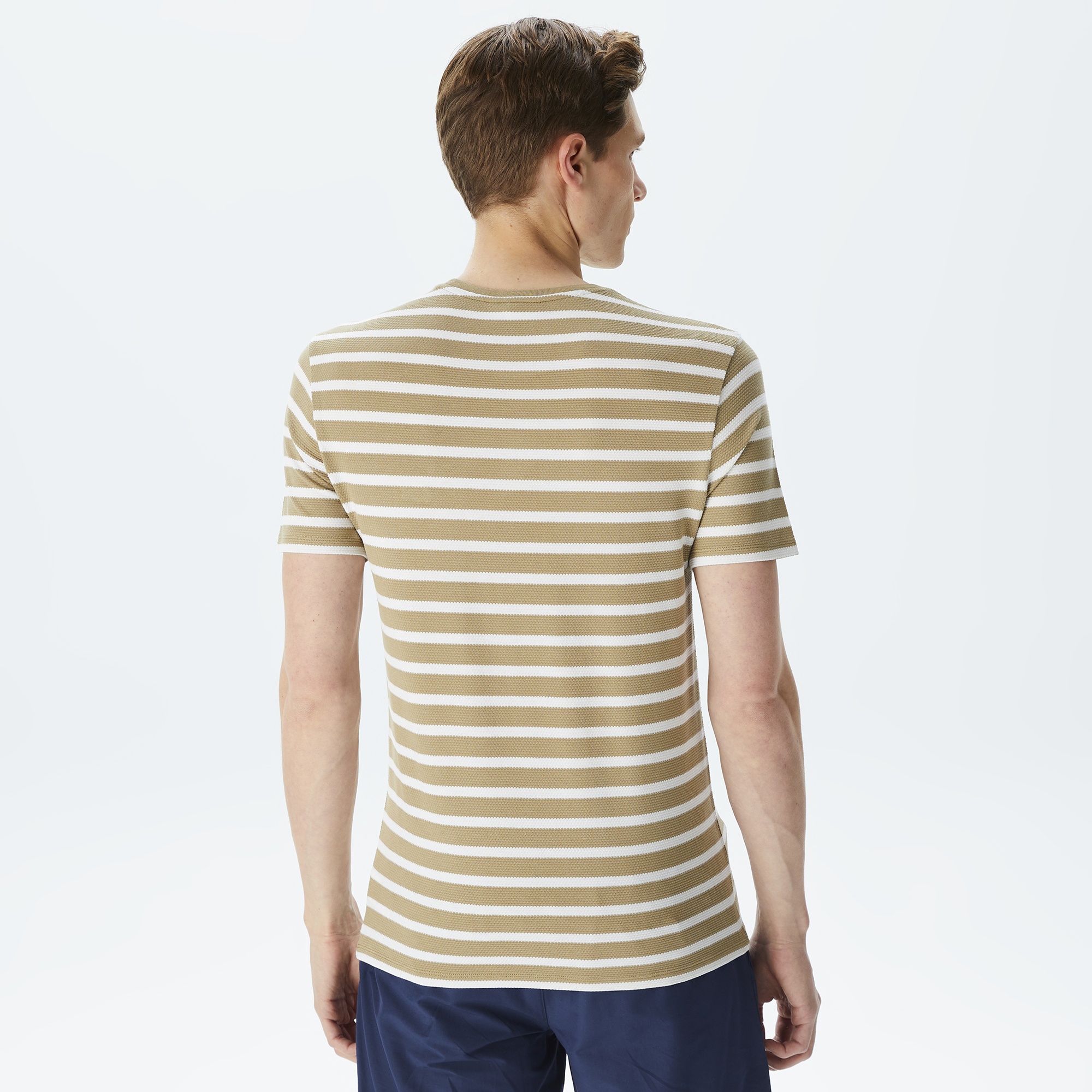 Lacoste Erkek Slim Fit Bisiklet Yaka Çizgili Kahverengi T-Shirt