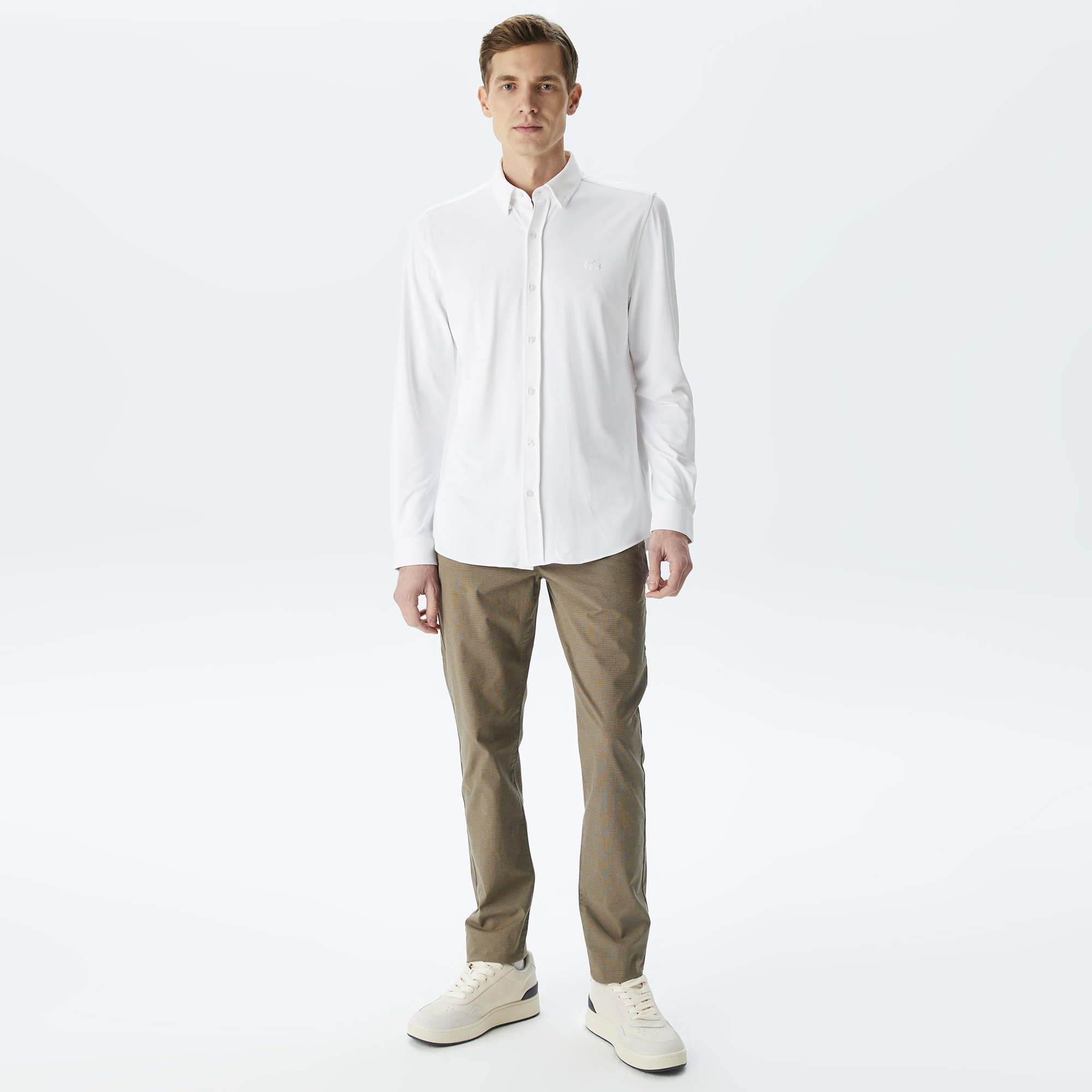 Lacoste Erkek Slim Fit Düğmeli Yaka Beyaz Gömlek