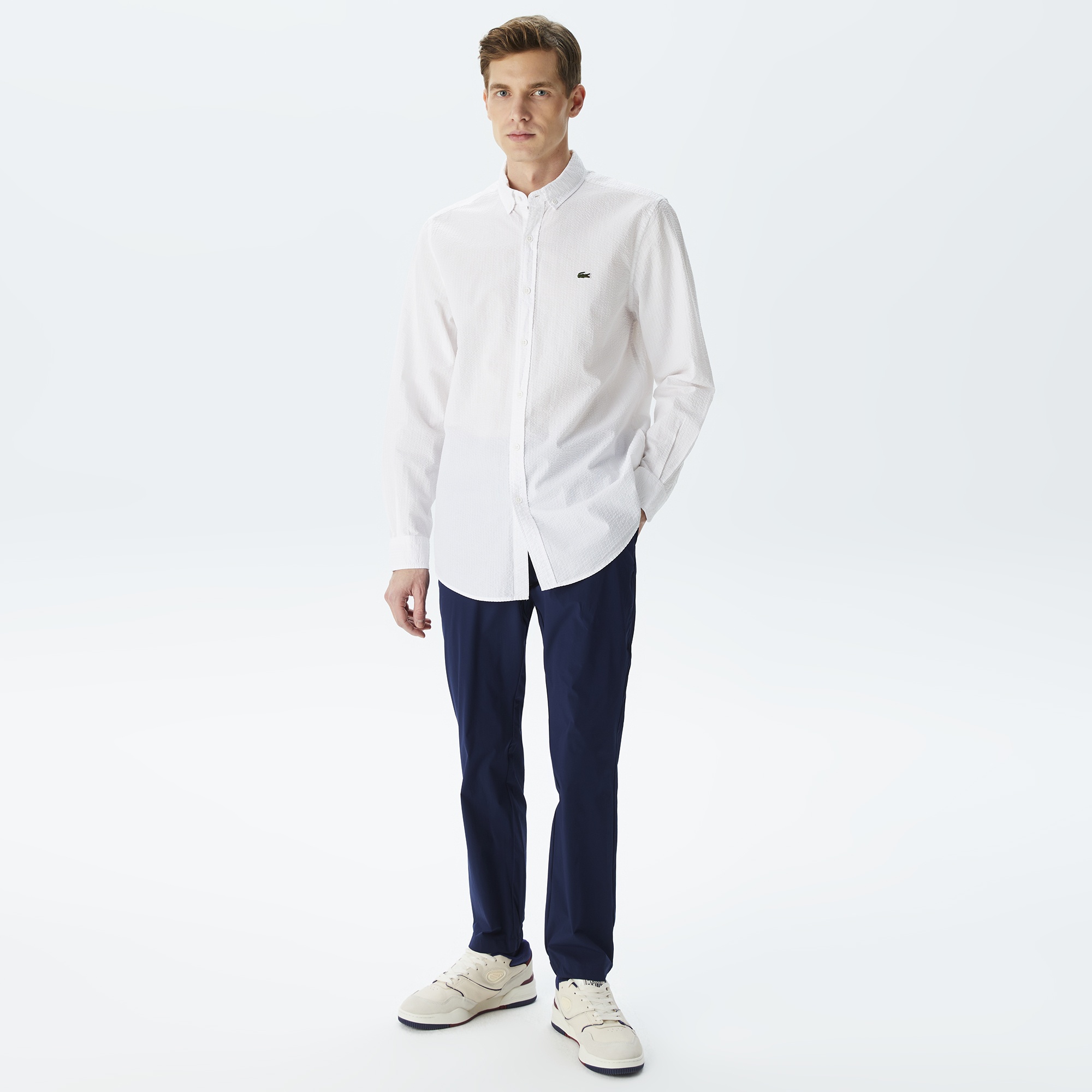 Lacoste Erkek Regular Fit Organik Pamuk Beyaz Gömlek