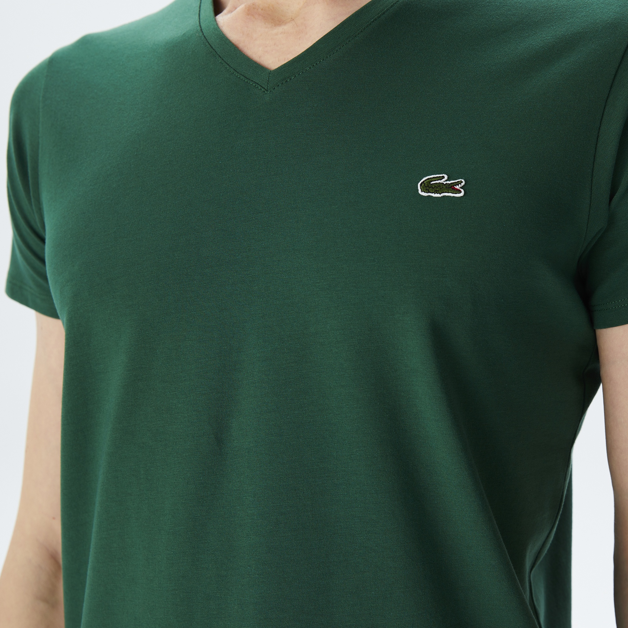 Lacoste Erkek Slim Fit V yaka Yeşil T-Shirt