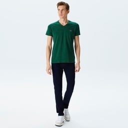 Lacoste Erkek Slim Fit V yaka Yeşil T-Shirt Yeşil