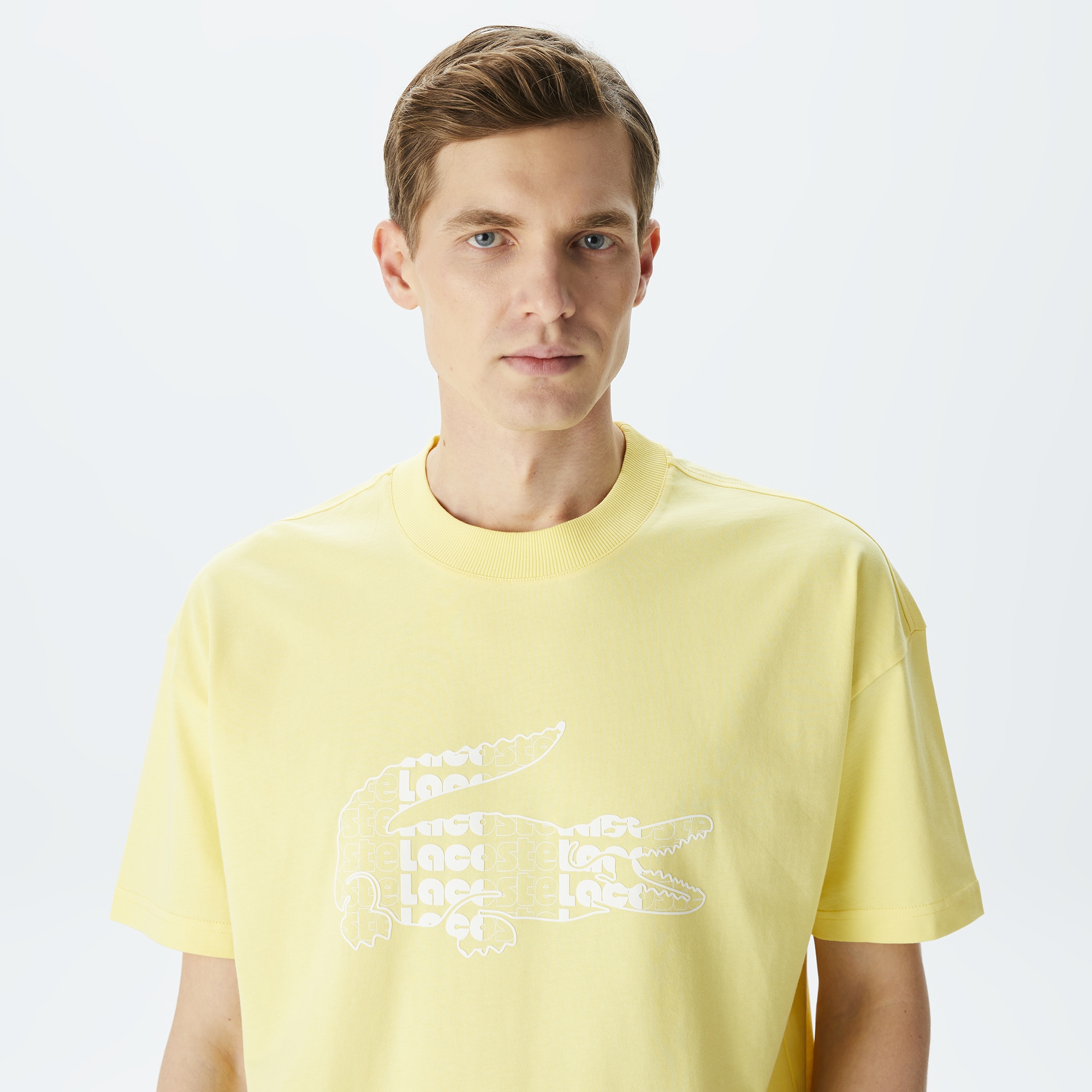 Lacoste Erkek Oversize Fit Bisiklet Yaka Baskılı Sarı T-Shirt