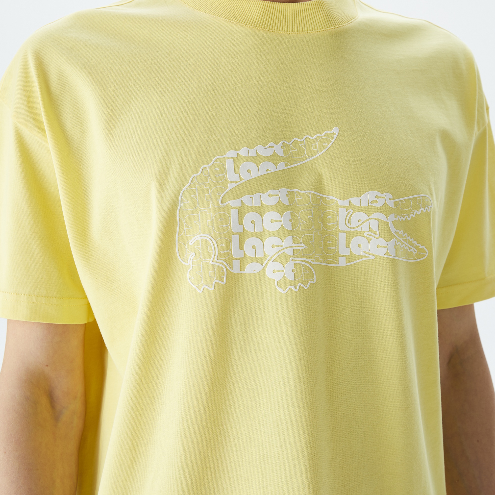 Lacoste Erkek Oversize Fit Bisiklet Yaka Baskılı Sarı T-Shirt