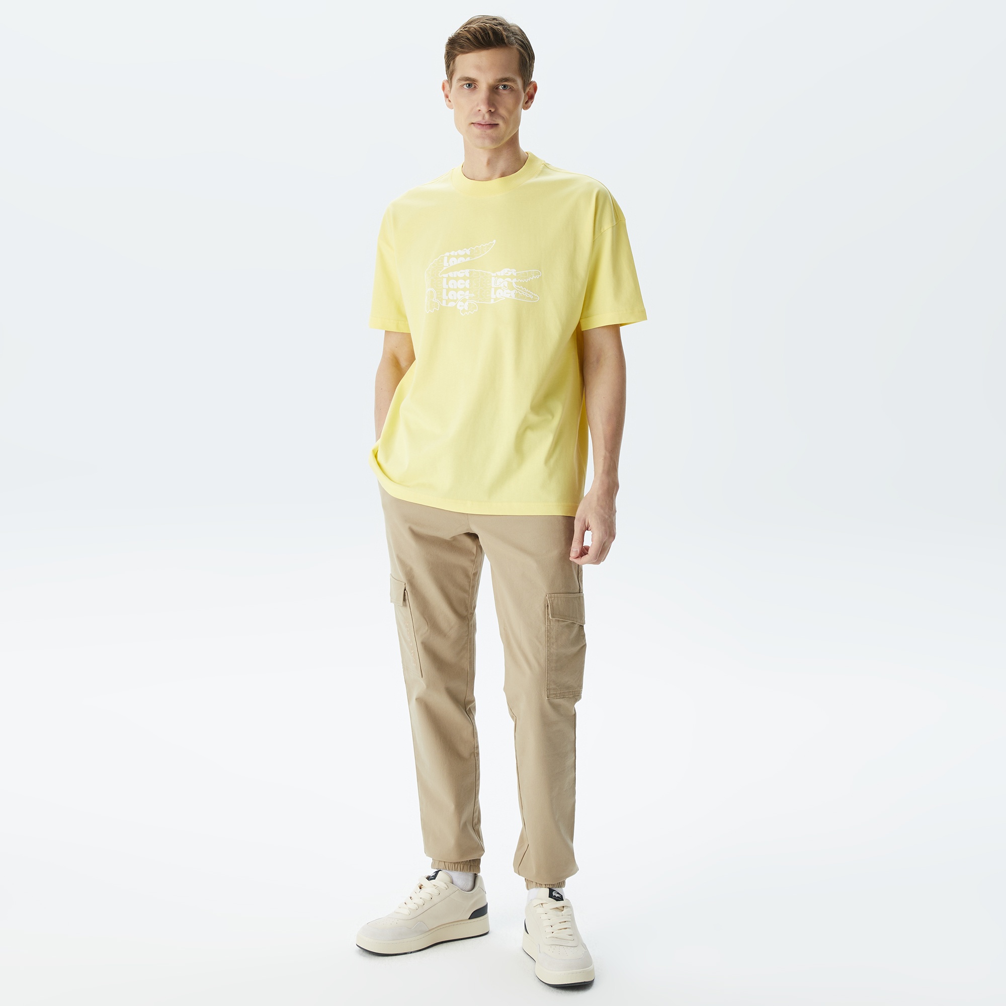 Lacoste Erkek Oversize Fit Bisiklet Yaka Baskılı Sarı T-Shirt