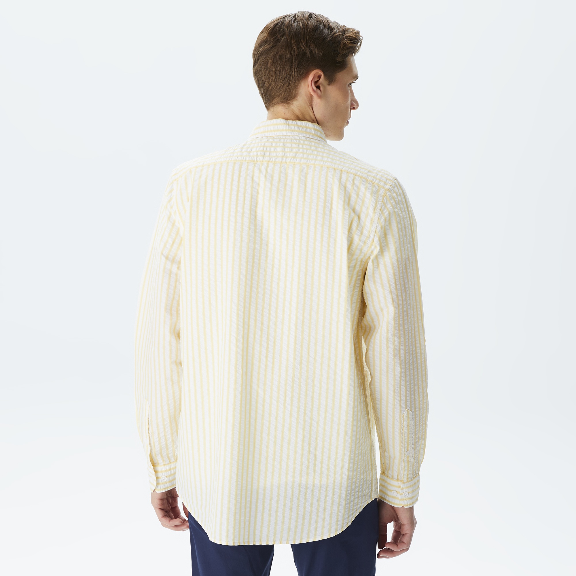 Lacoste Erkek Regular Fit Organik Pamuk Sarı Çizgili Gömlek