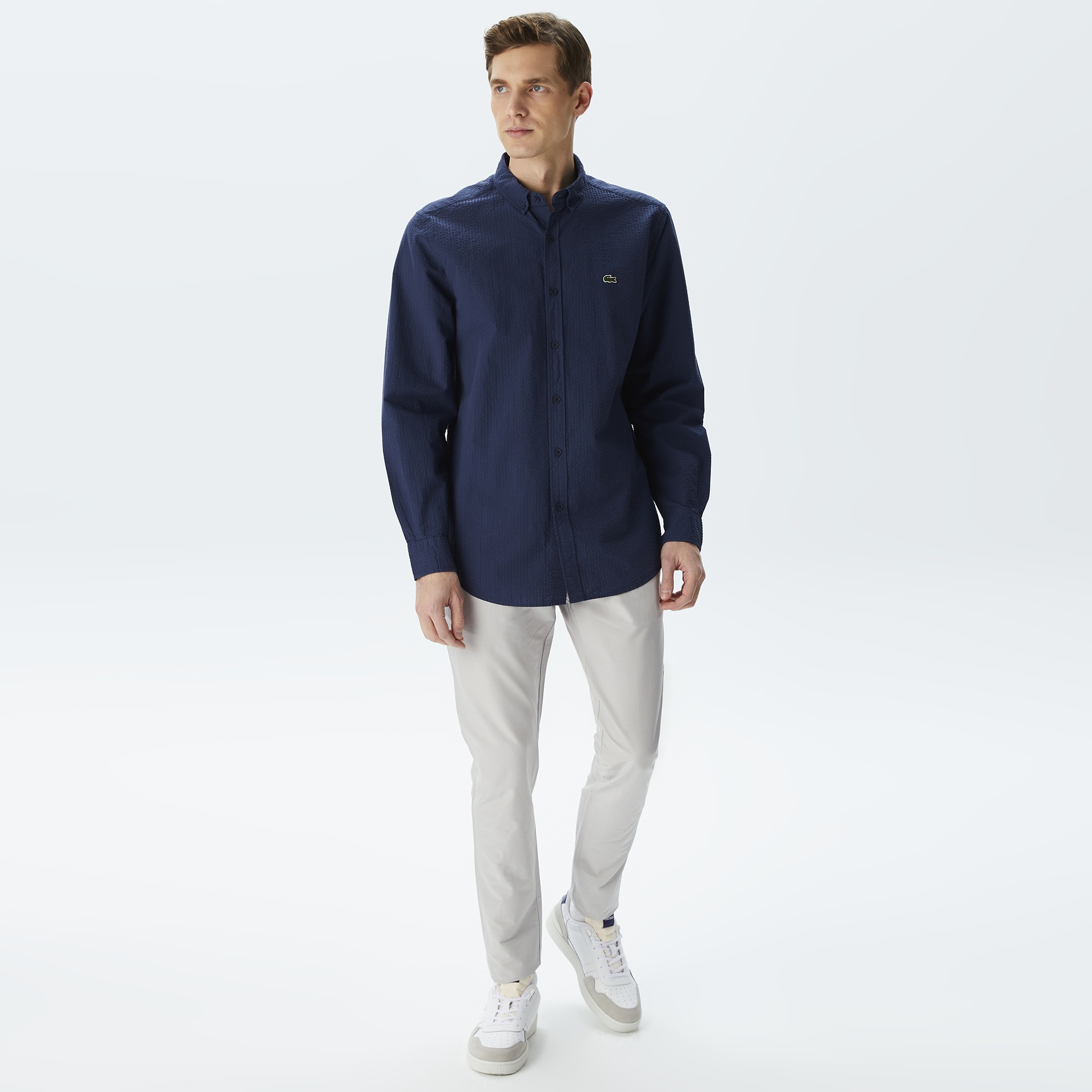 Lacoste Erkek Regular Fit Organik Pamuk Lacivert Gömlek