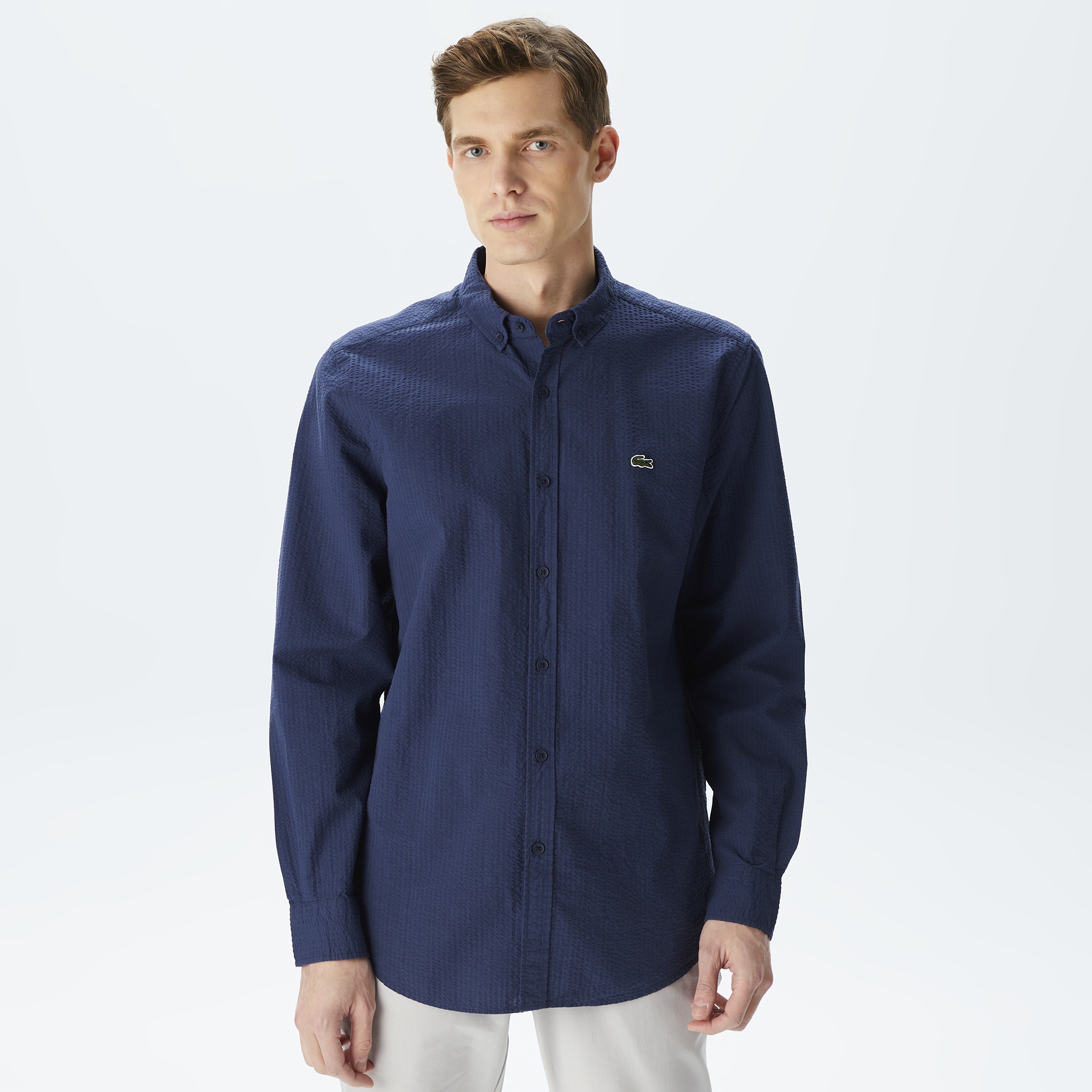 Lacoste Erkek Regular Fit Organik Pamuk Lacivert Gömlek