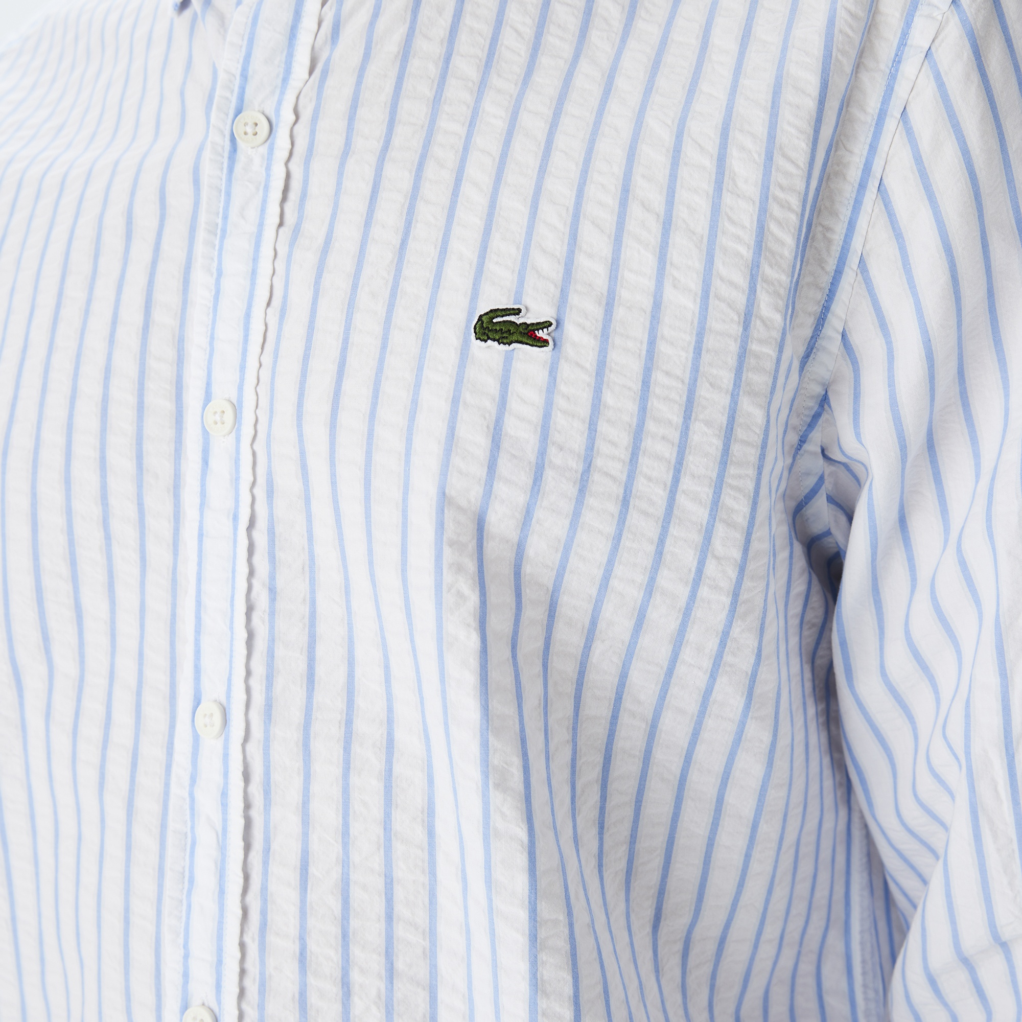 Lacoste Erkek Regular Fit Organik Pamuk Mavi Çizgili Gömlek