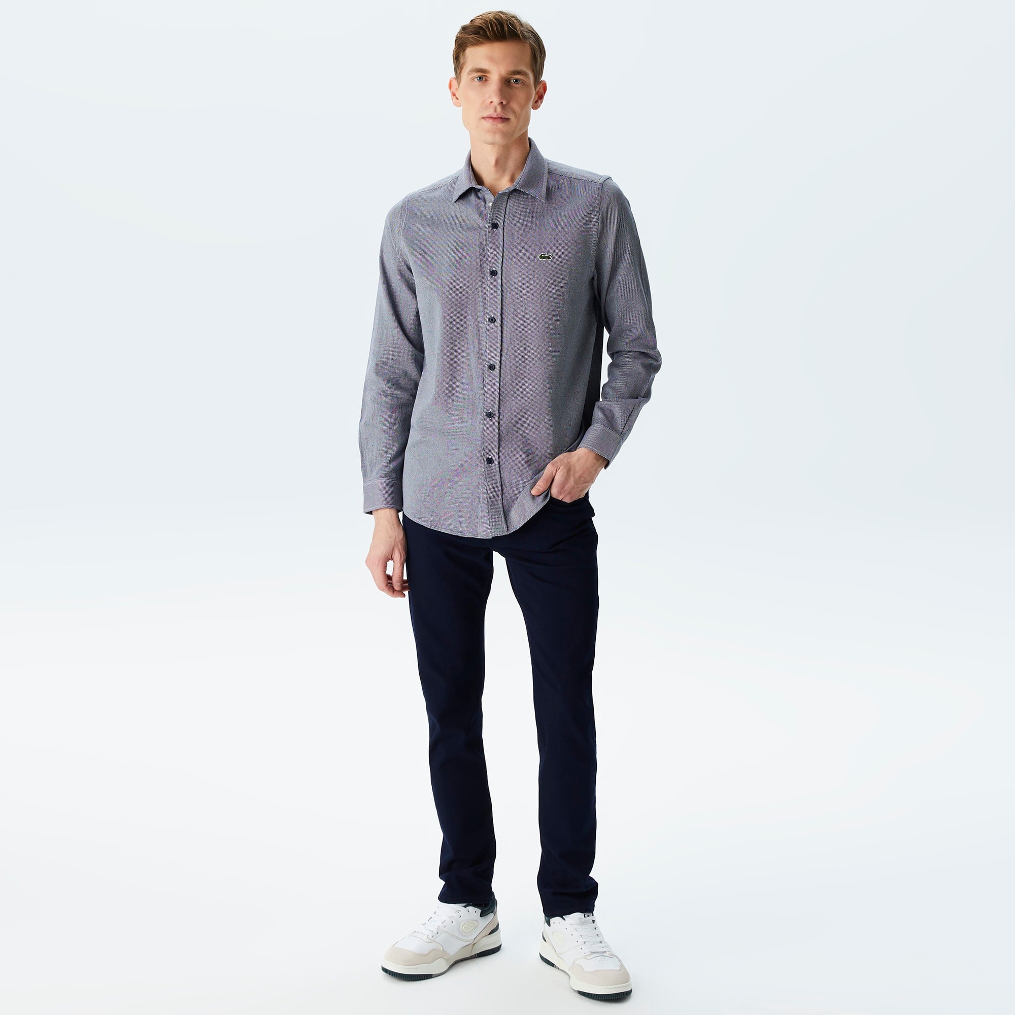 Lacoste Erkek Slim Fit Gri Gömlek