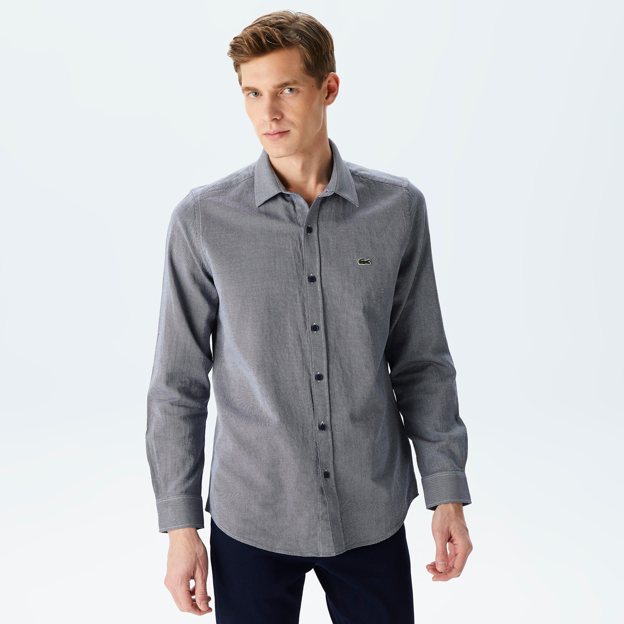 Lacoste Erkek Slim Fit Gri Gömlek