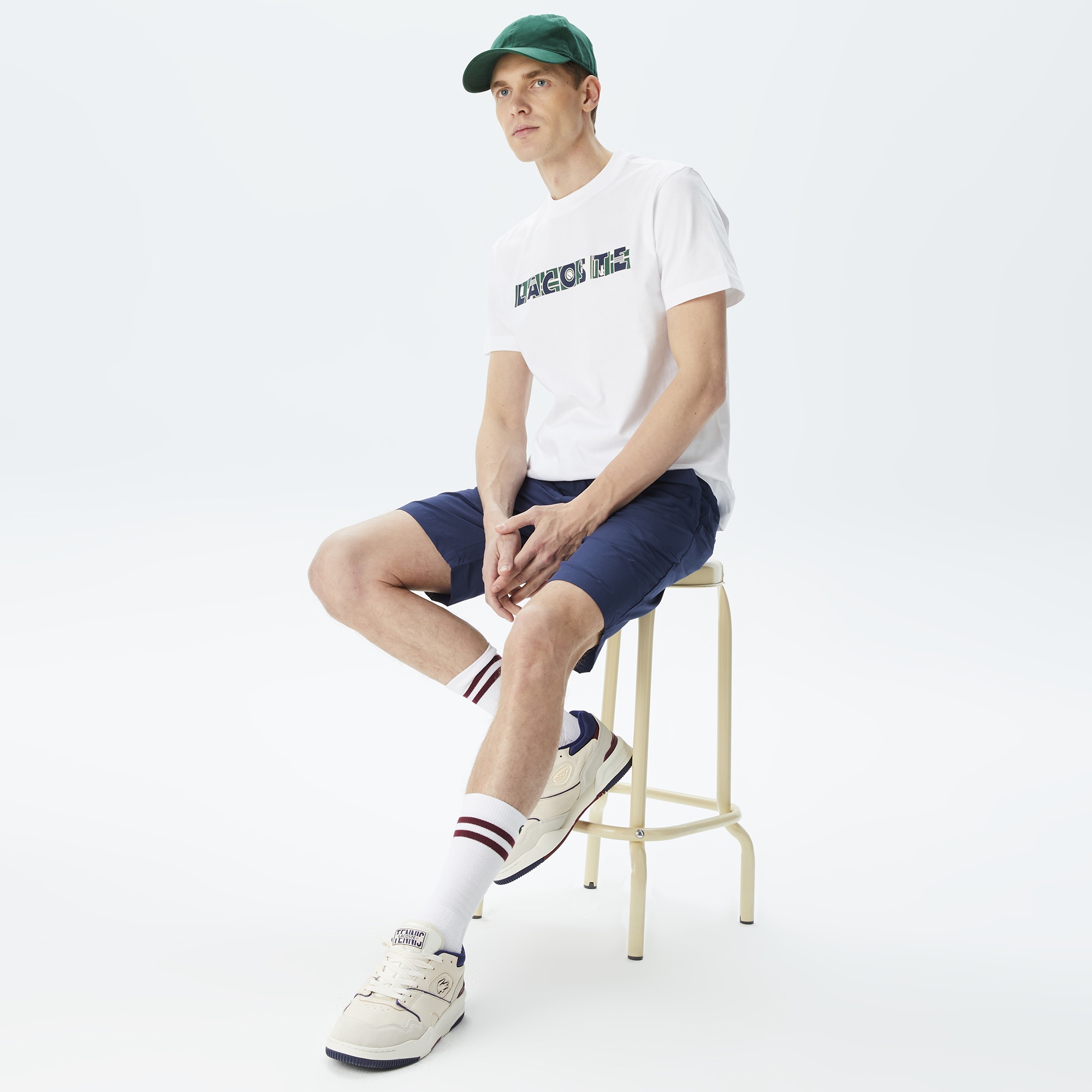 Lacoste Erkek Relaxed Fit Bisiklet Yaka Baskılı Beyaz T-Shirt