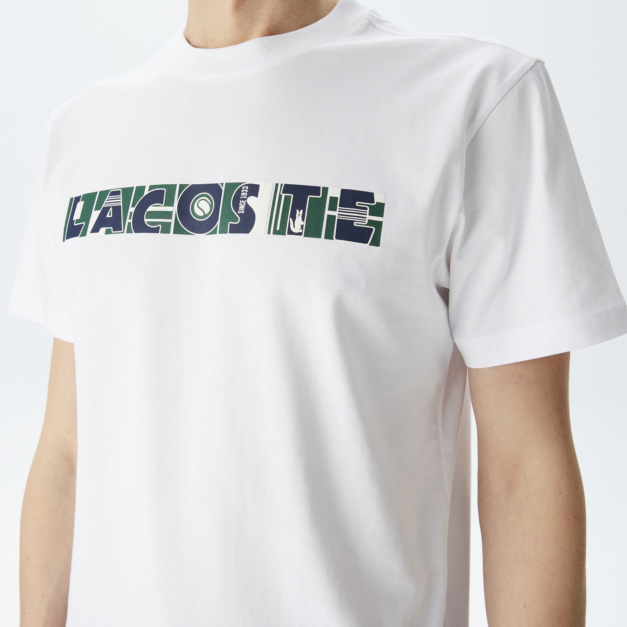 Lacoste Erkek Relaxed Fit Bisiklet Yaka Baskılı Beyaz T-Shirt