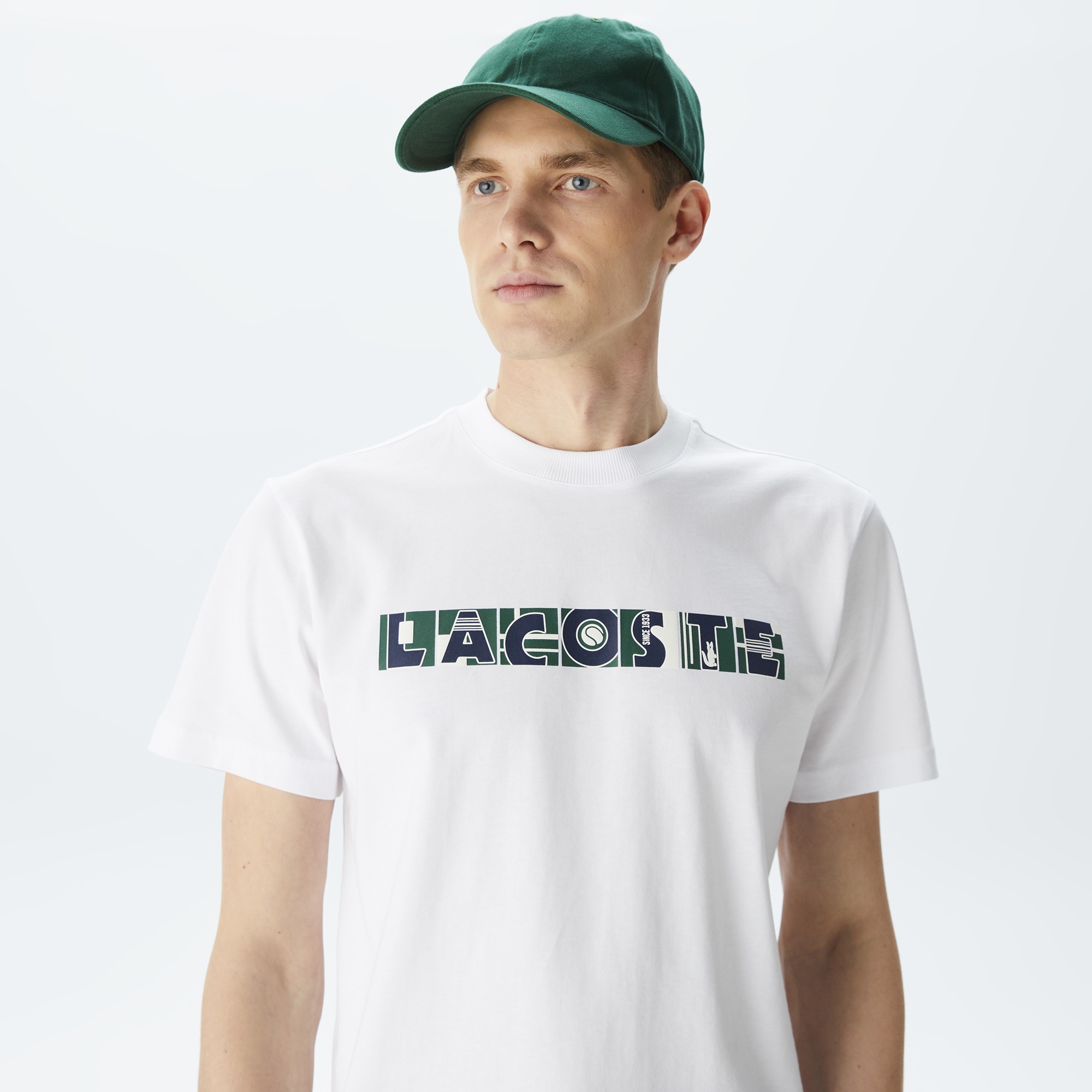 Lacoste Erkek Relaxed Fit Bisiklet Yaka Baskılı Beyaz T-Shirt