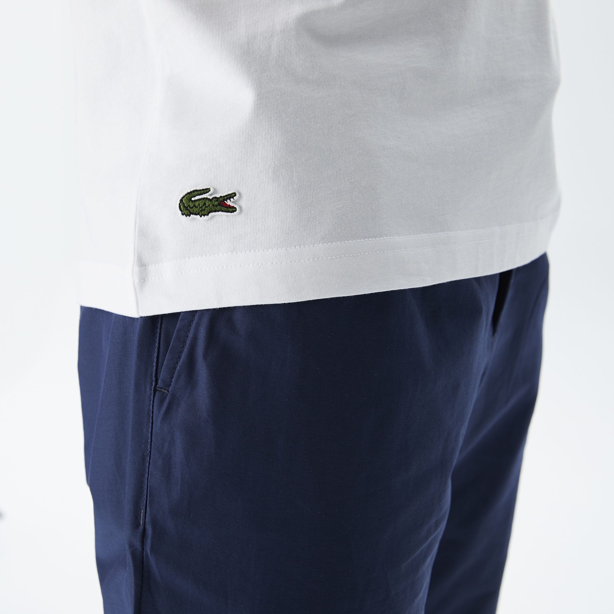 Lacoste Erkek Relaxed Fit Bisiklet Yaka Baskılı Beyaz T-Shirt