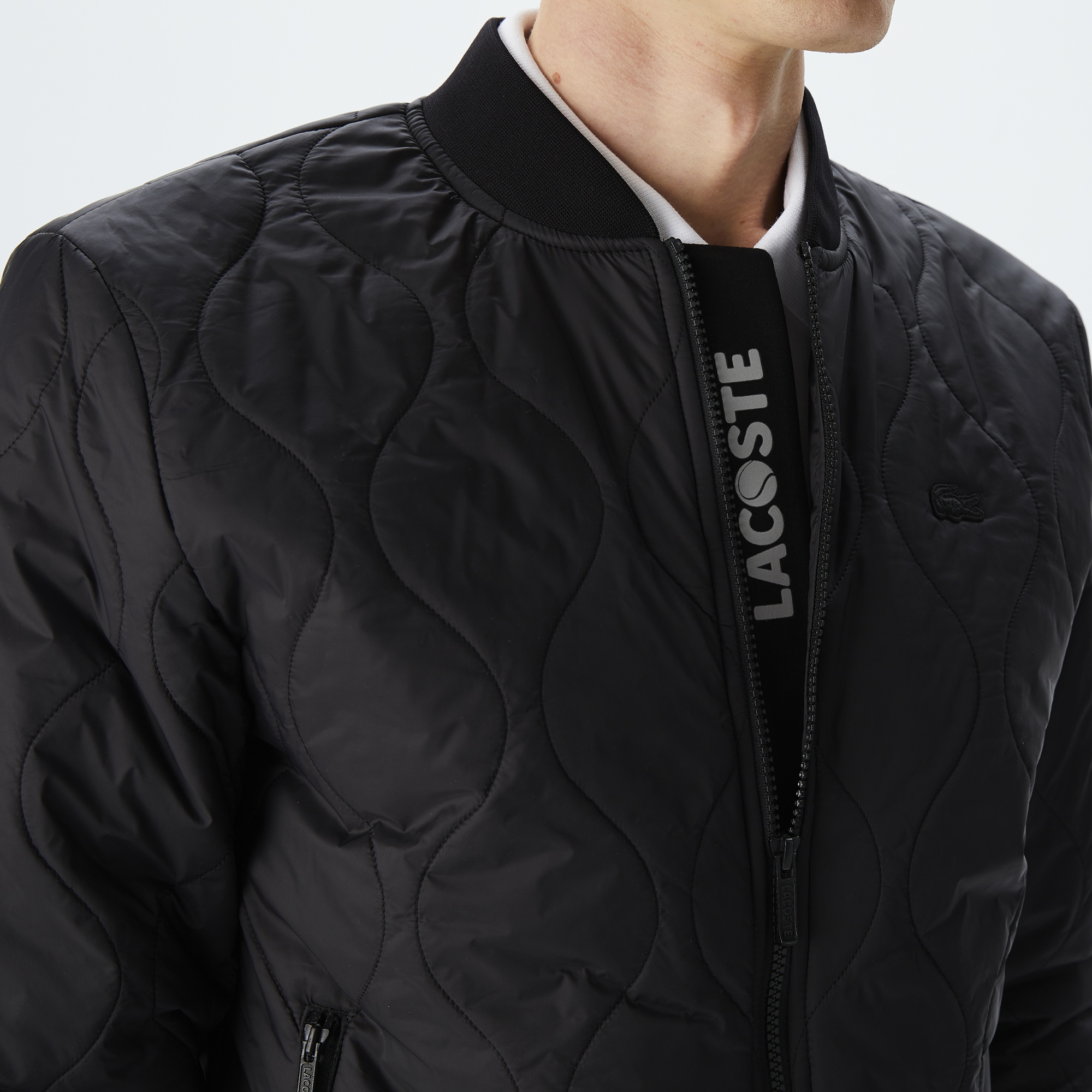 Lacoste Erkek Dik Yaka Kapitone Siyah Mont