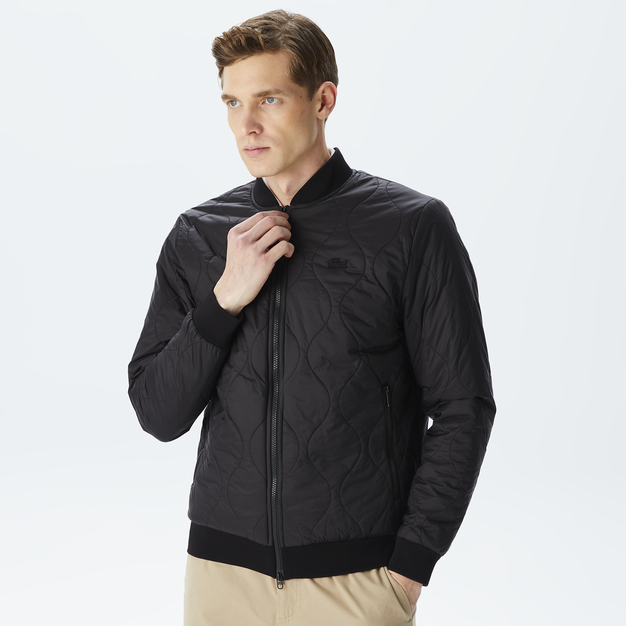 Lacoste Erkek Dik Yaka Kapitone Siyah Mont