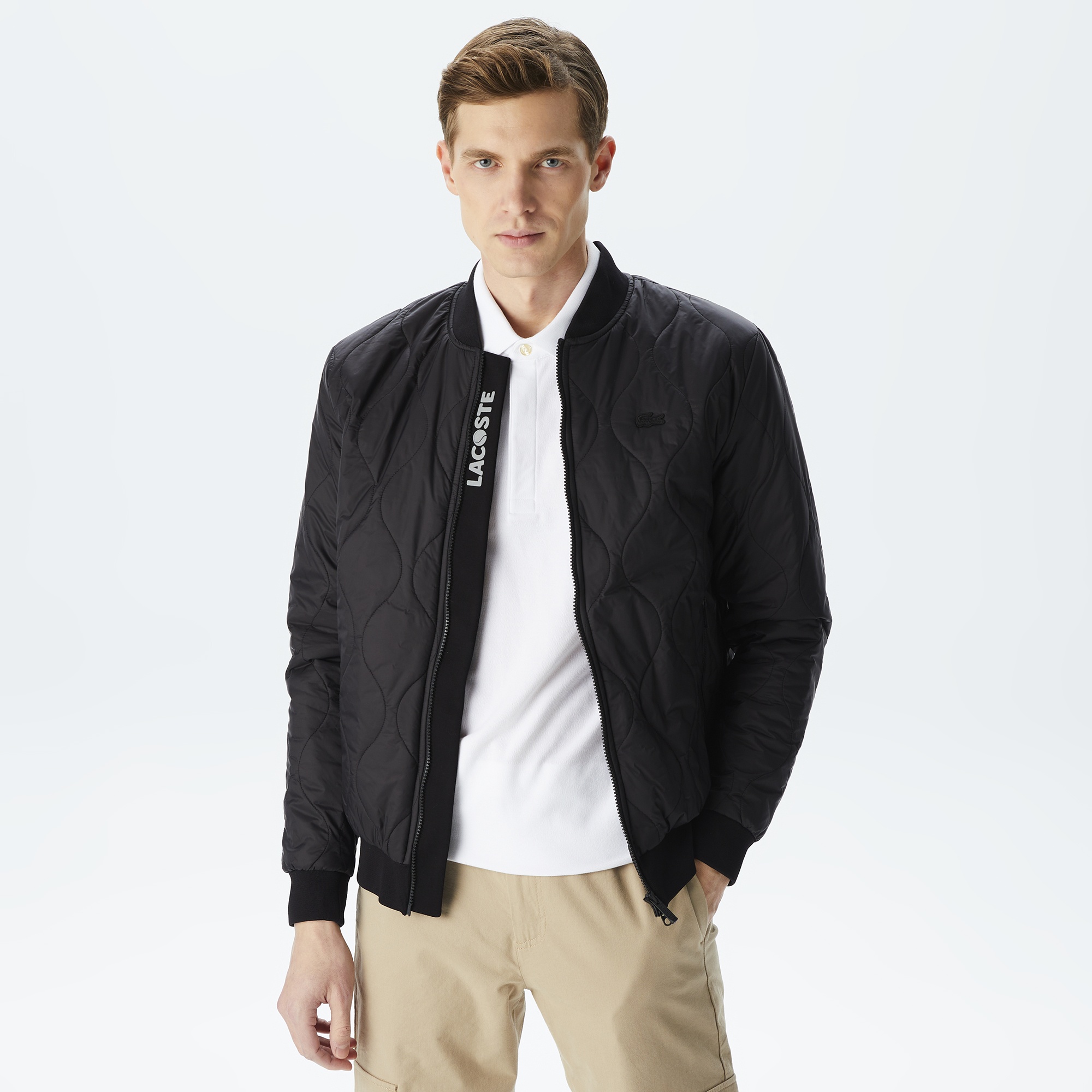 Lacoste Erkek Dik Yaka Kapitone Siyah Mont