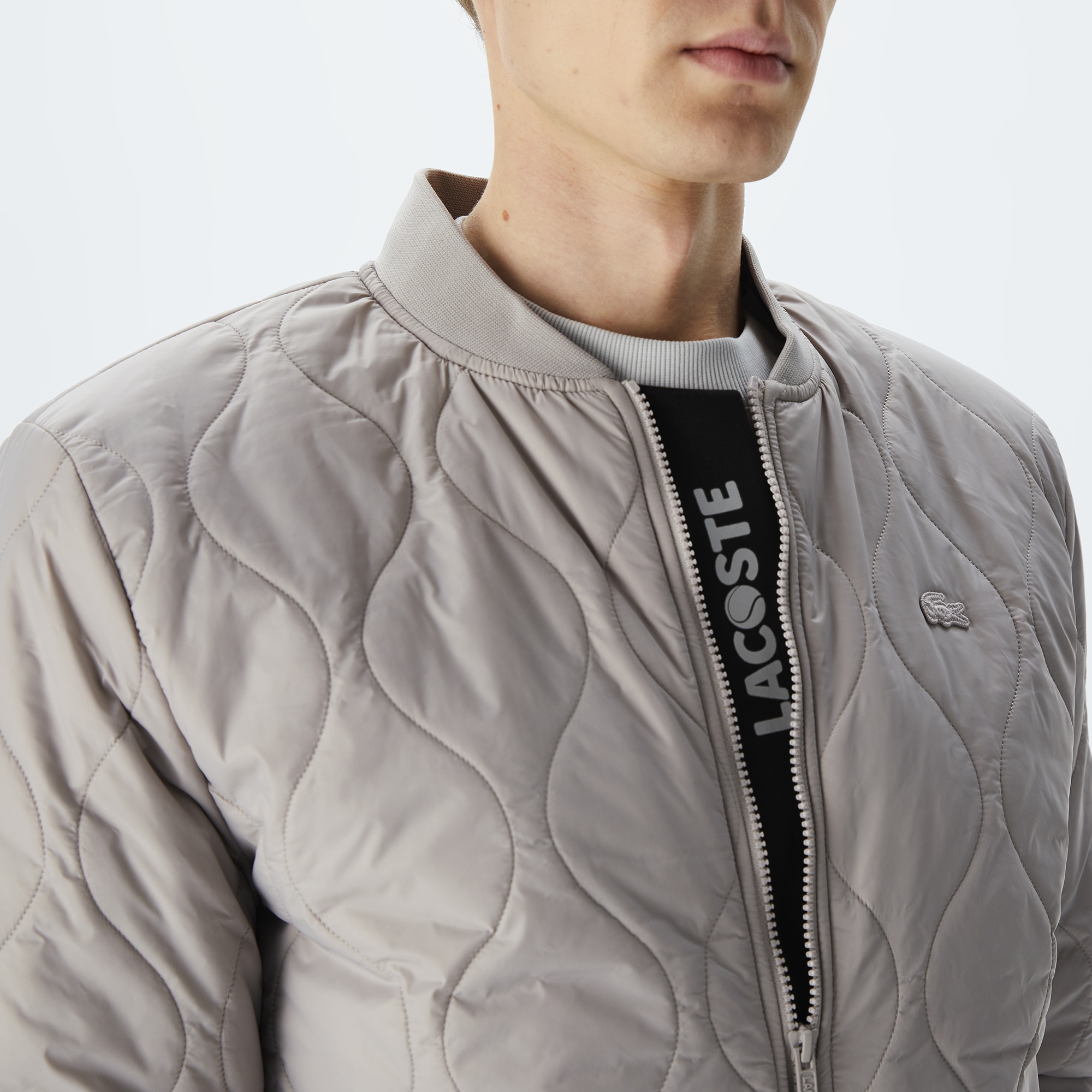 Lacoste Erkek Dik Yaka Kapitone Gri Mont