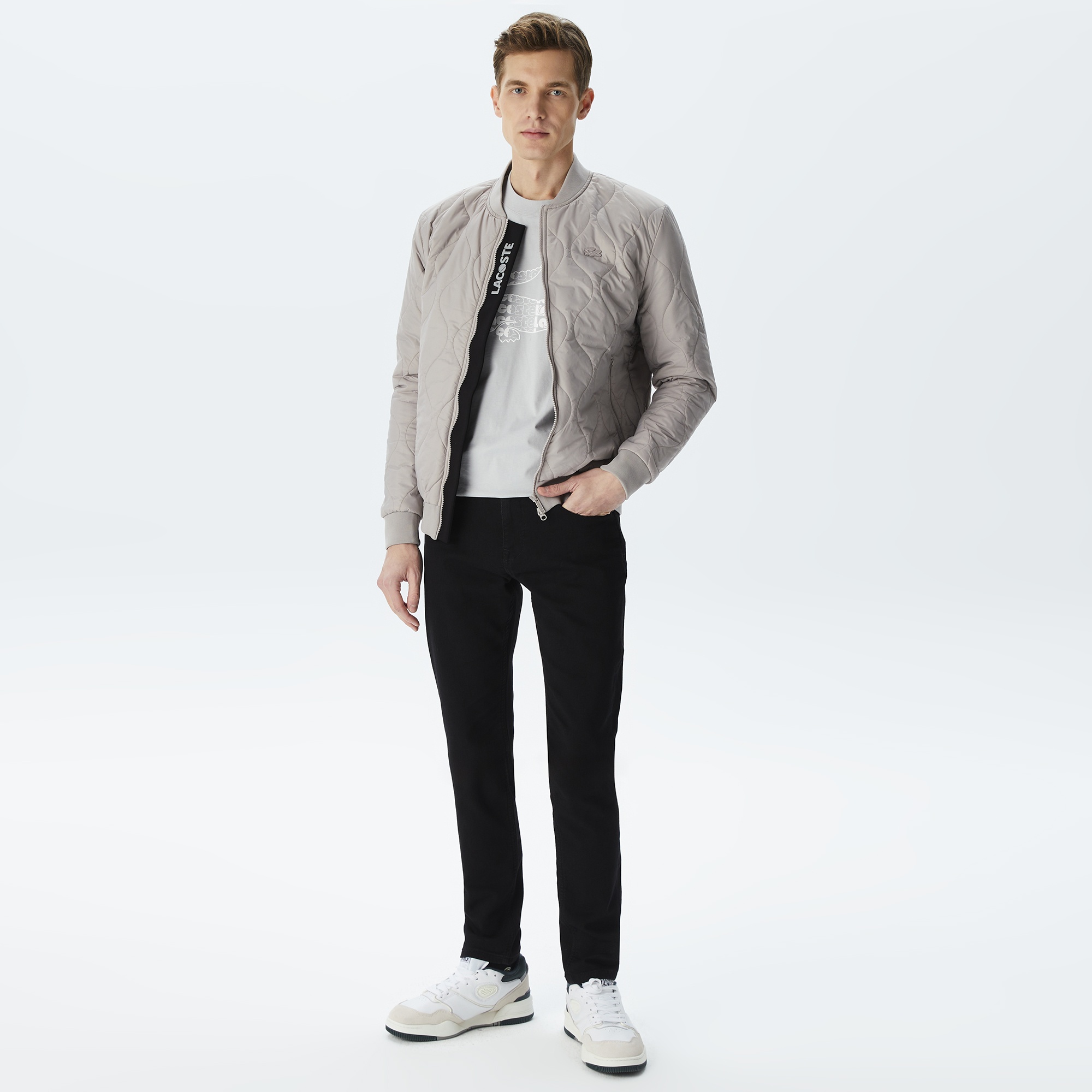 Lacoste Erkek Dik Yaka Kapitone Gri Mont