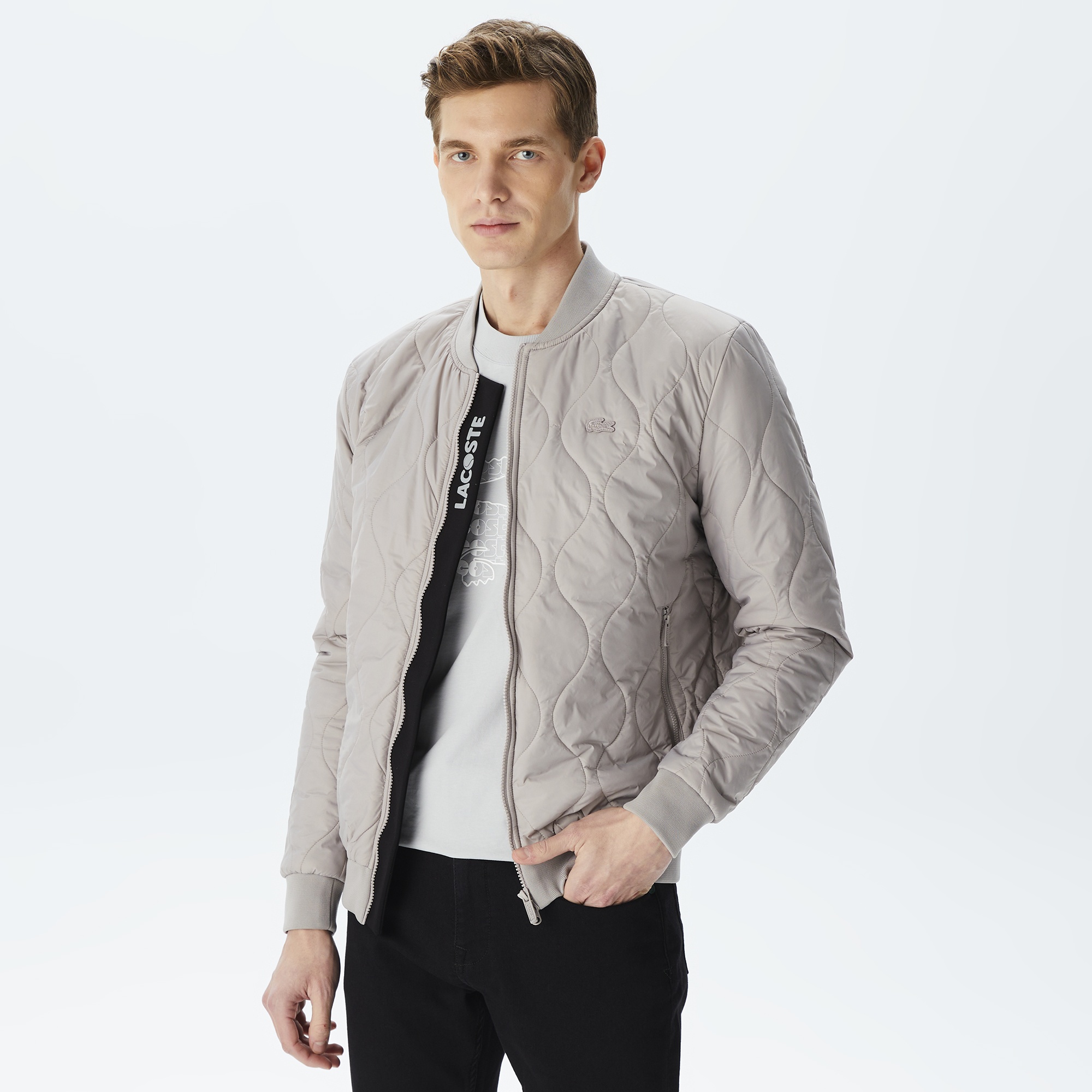 Lacoste Erkek Dik Yaka Kapitone Gri Mont