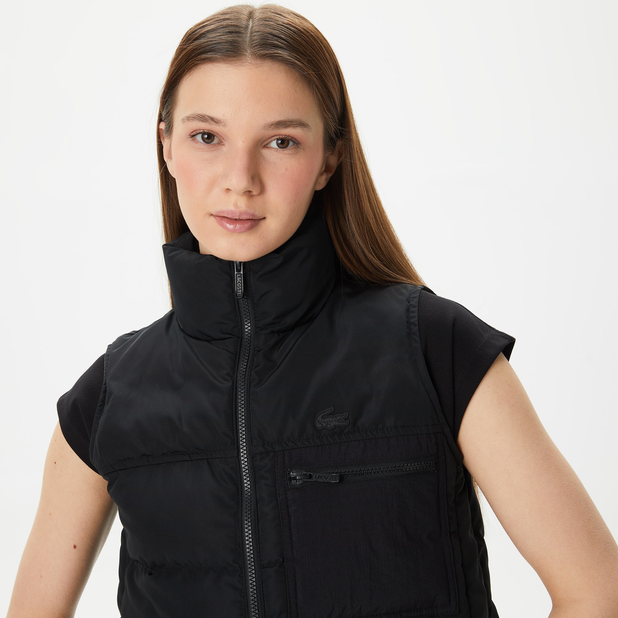 Lacoste Kadın Dik Yaka Kapitone Siyah Yelek