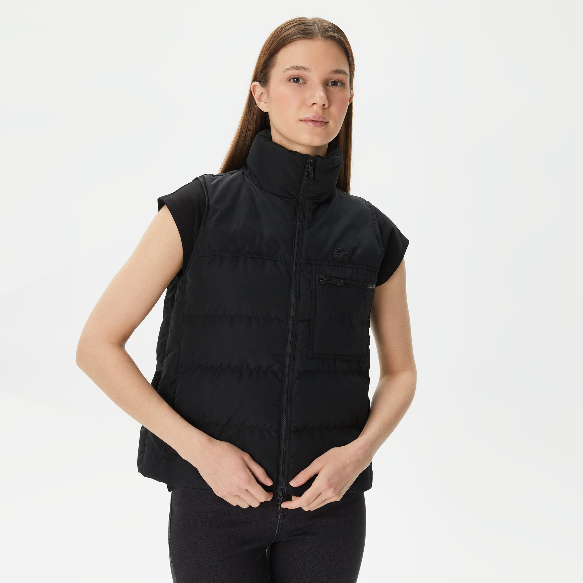 Lacoste Kadın Dik Yaka Kapitone Siyah Yelek