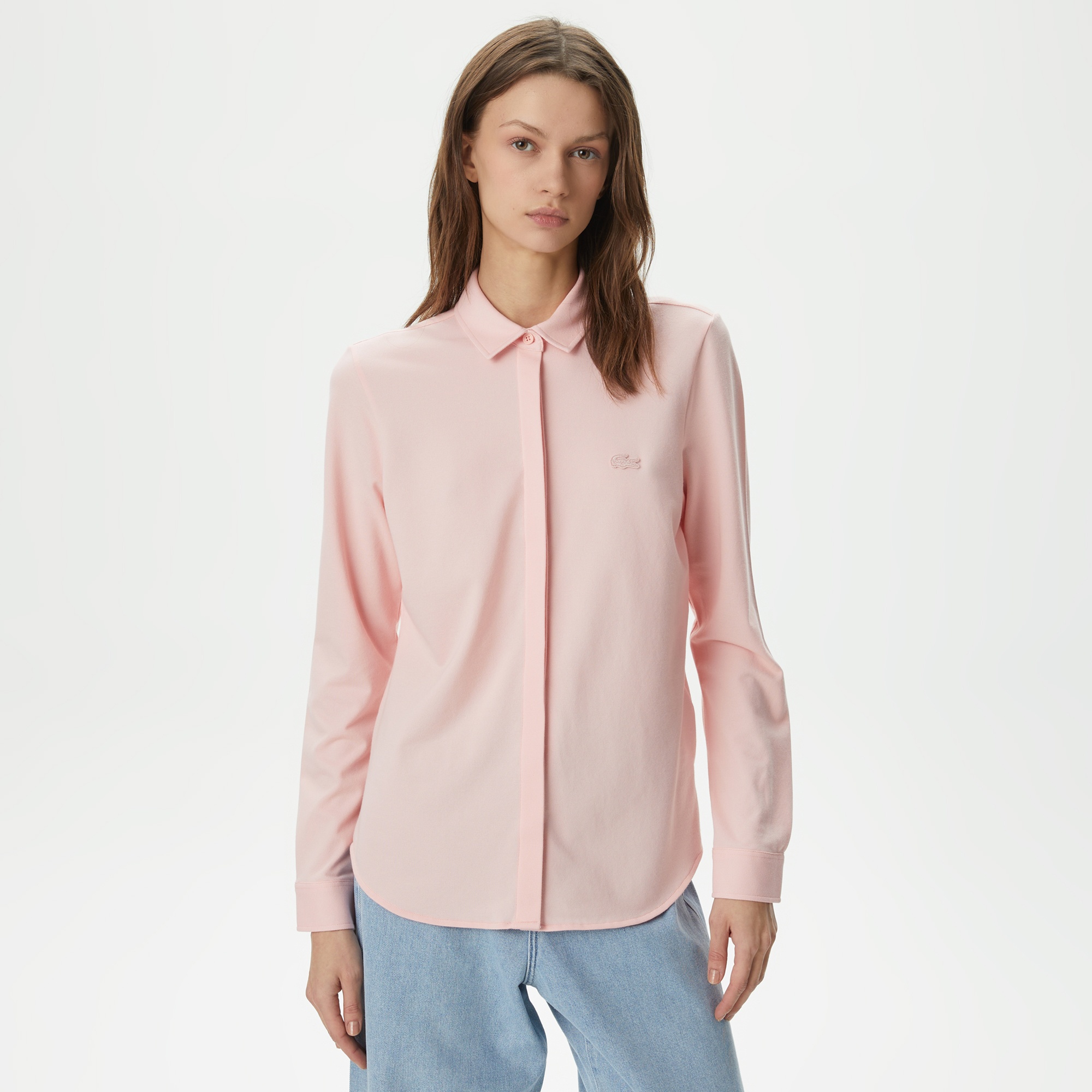 Lacoste Kadın Slim Fit Organik Pamuk Pembe Gömlek