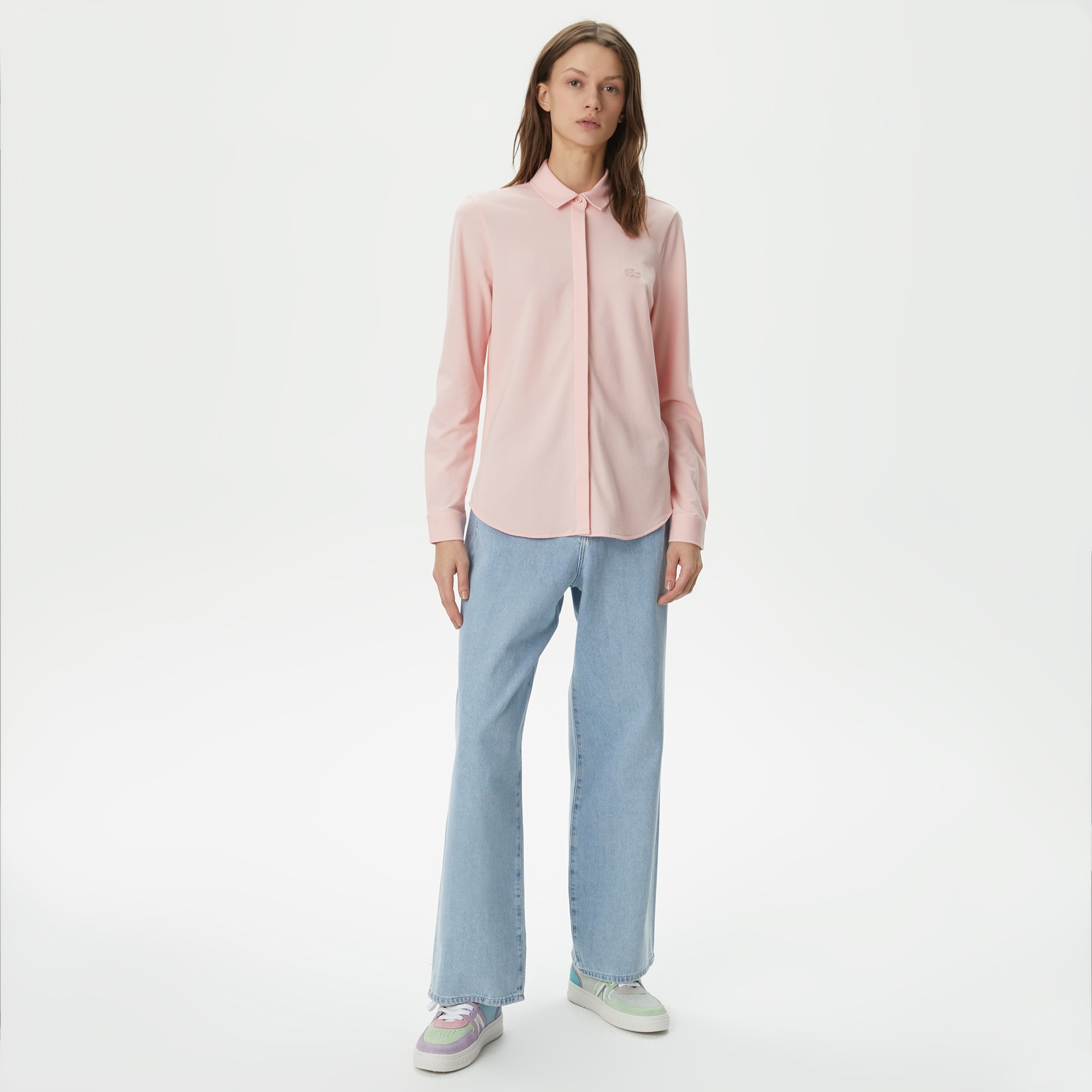 Lacoste Kadın Slim Fit Organik Pamuk Pembe Gömlek