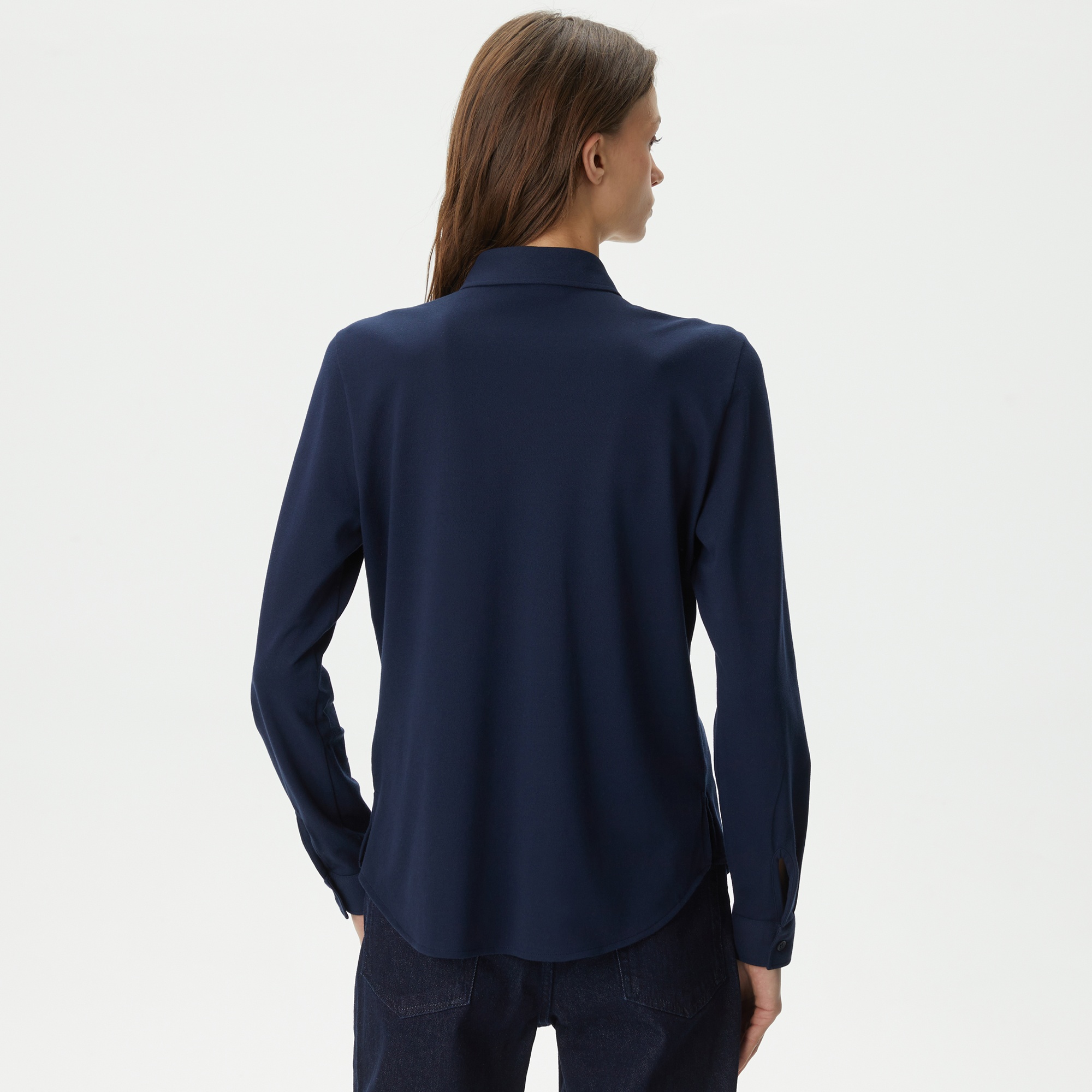 Lacoste Kadın Slim Fit Organik Pamuk Lacivert Gömlek