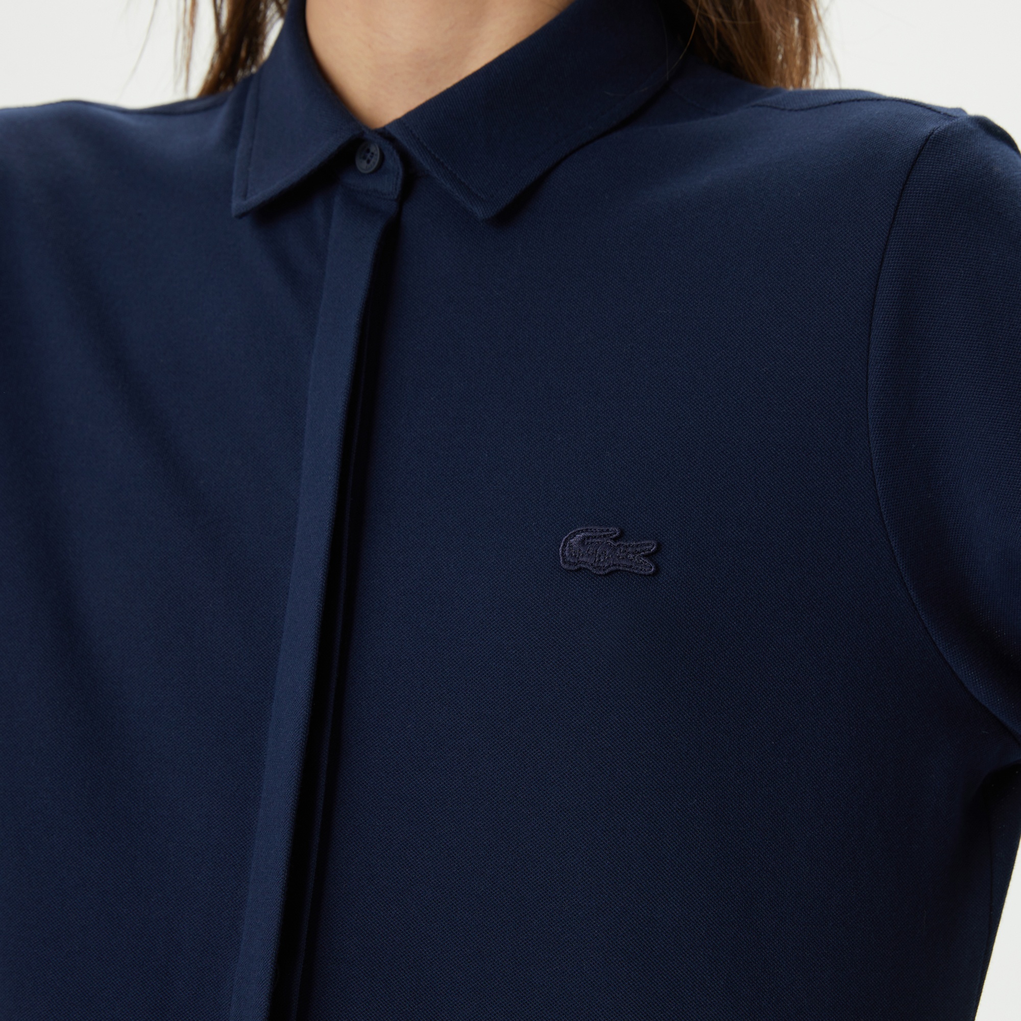 Lacoste Kadın Slim Fit Organik Pamuk Lacivert Gömlek