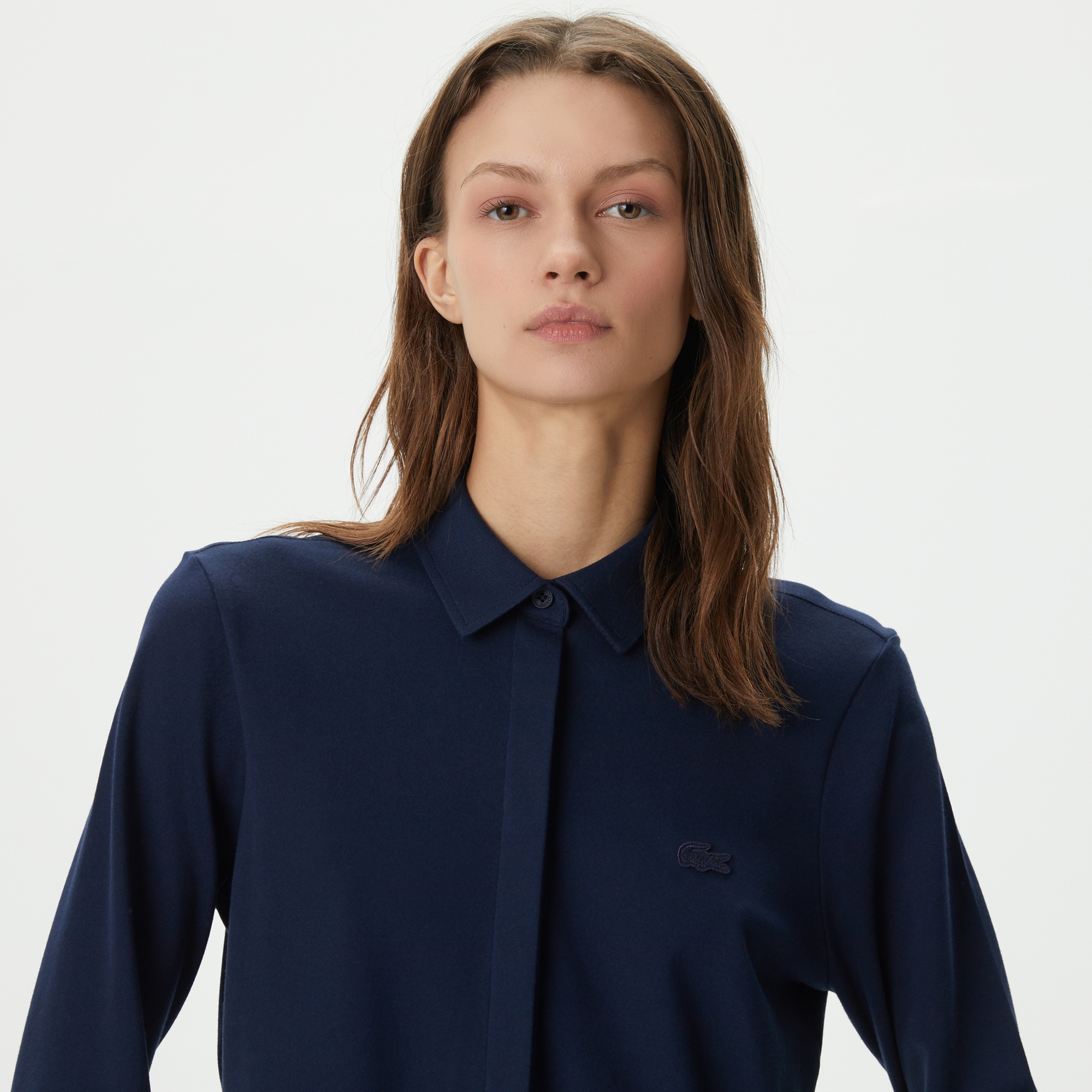 Lacoste Kadın Slim Fit Organik Pamuk Lacivert Gömlek