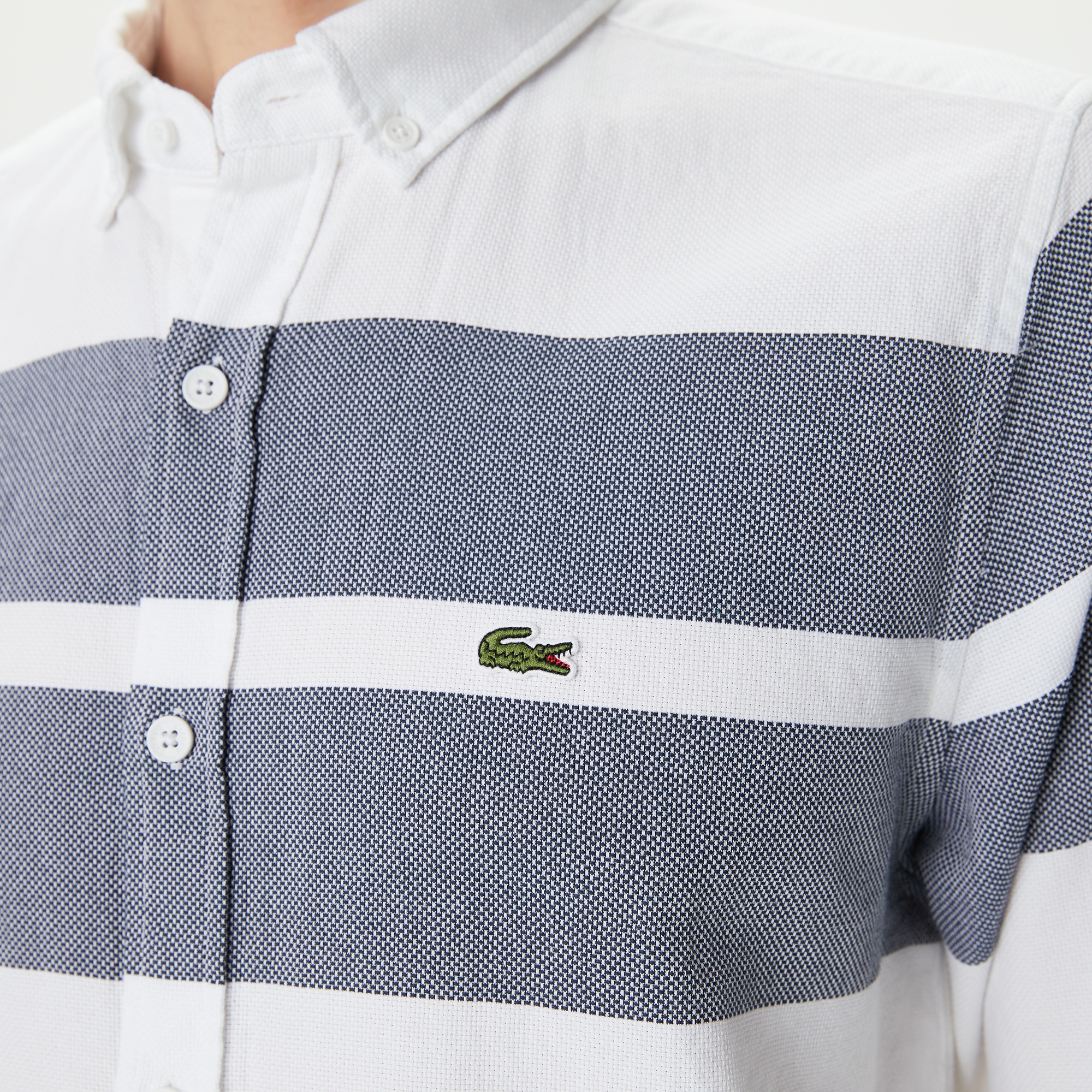 Lacoste Erkek Slim Fit Renk Bloklu Beyaz Gömlek